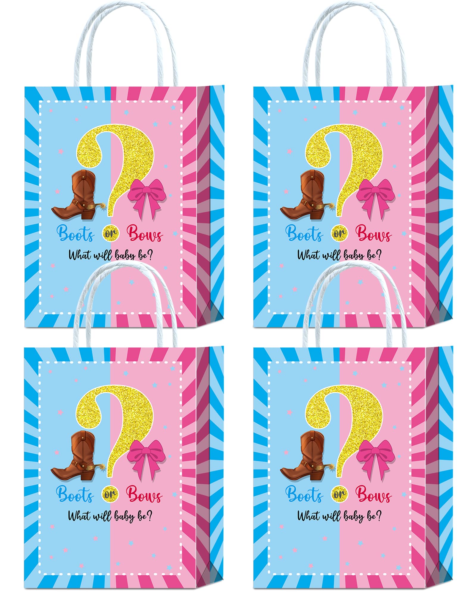 16 Pieces Boots or Bows What Will Baby Be Gender Reveal Party Favors Bags,He or She Blue or Pink Gender Reveal Goodie Gift Snacks Treat Candy Party