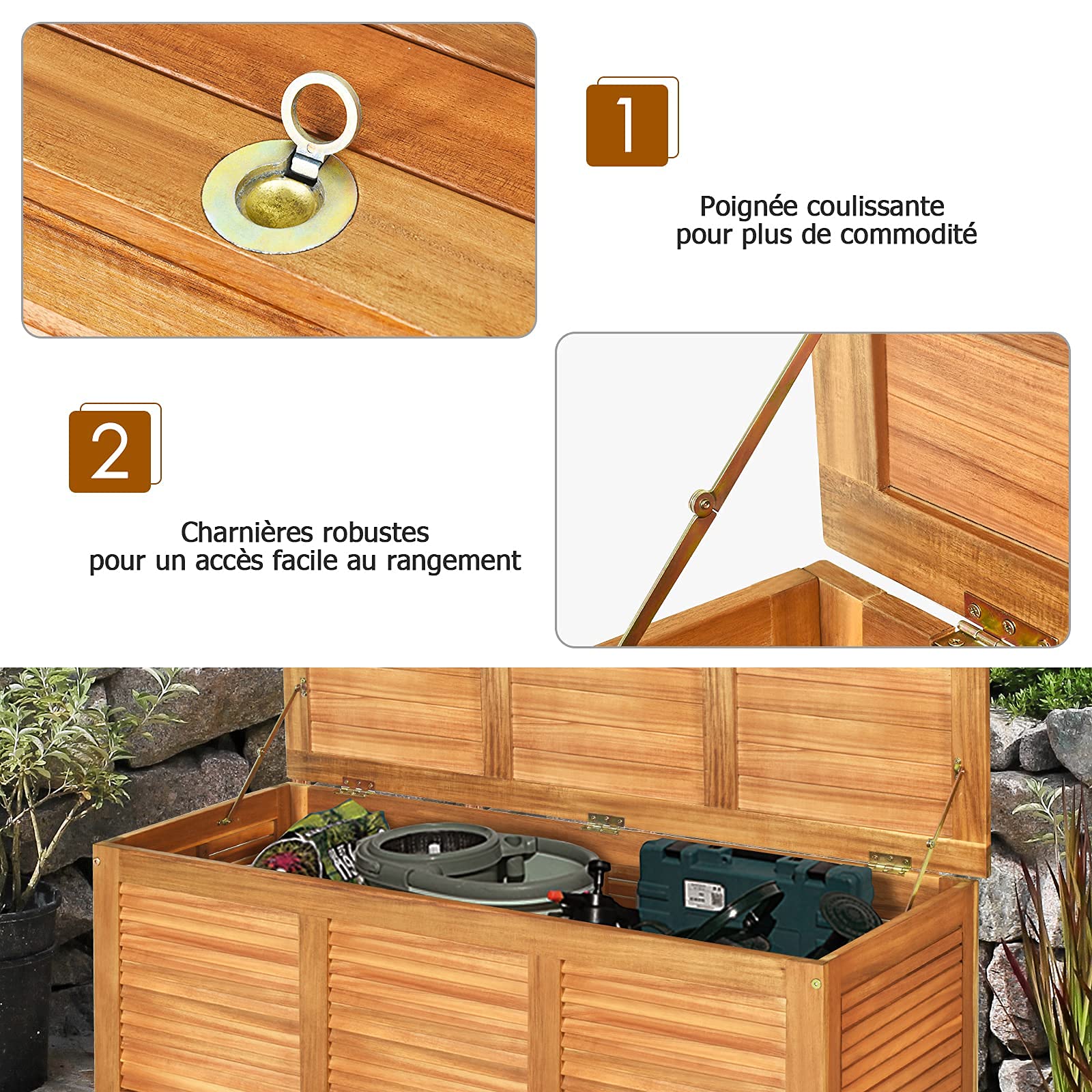 DREAMADE Coffre de Rangement en Bois avec charnières en métal 120X45X45CM pour Stockage d'Outils et Jouets, Charge Max. 150KG comme Banc et Table d'Appoint