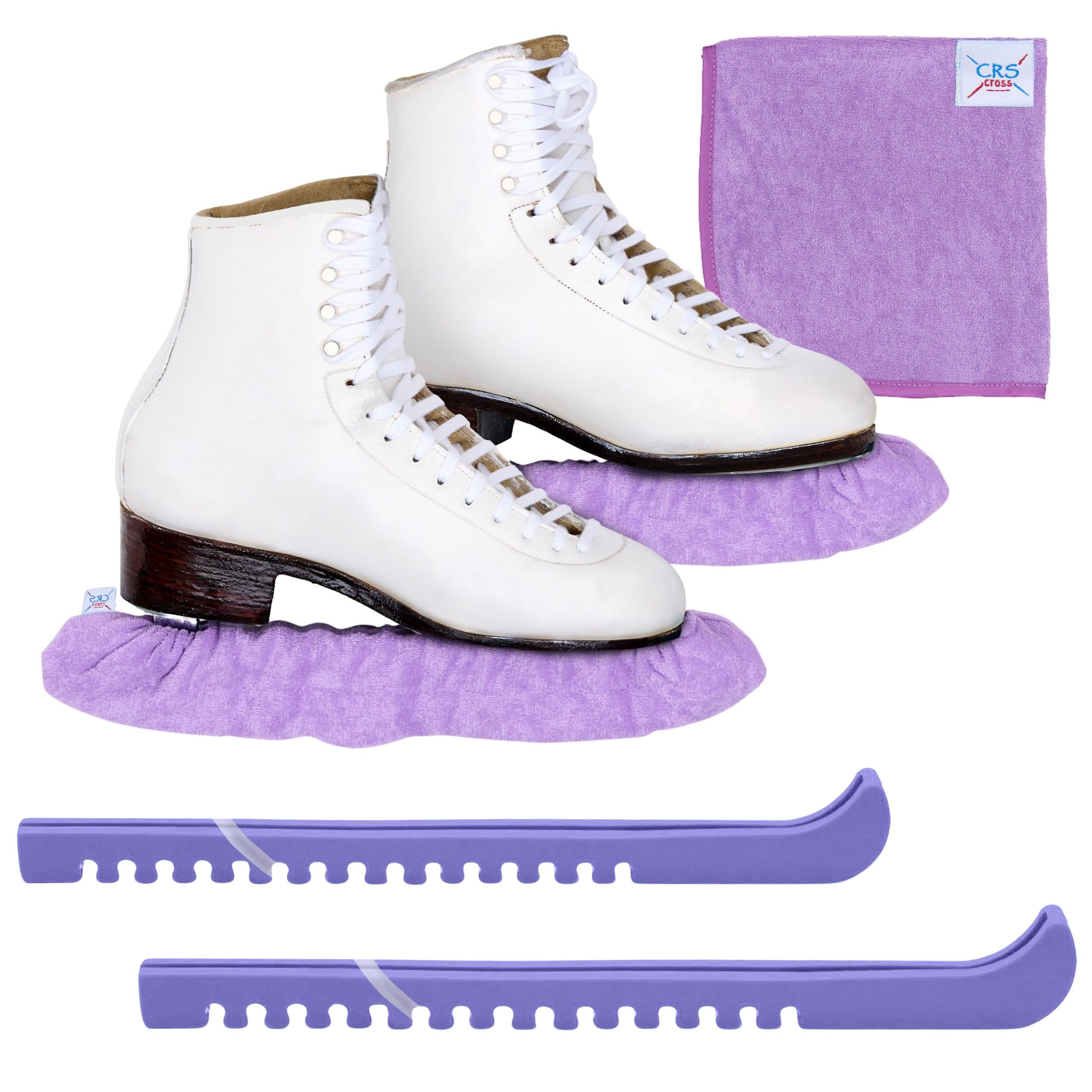 CRS Cross Ice Skate Guards, Soakers and Towel Gift Set. One Piece Adjustable Guard Design and Soft Skate Blade Cover Accessories for Ice Skating. No