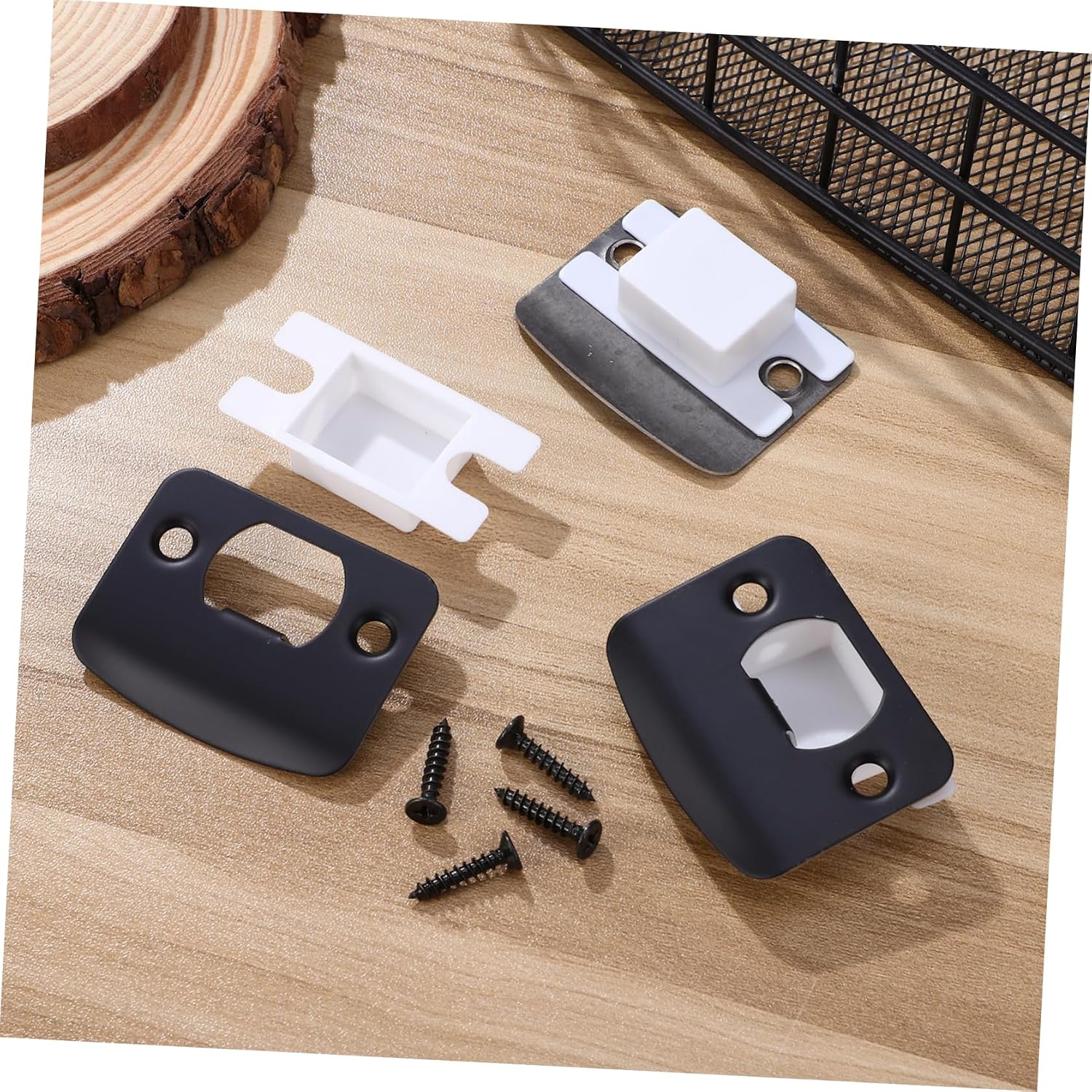 4 Pack Black Stainless Steel Door Strike Plates with Screws