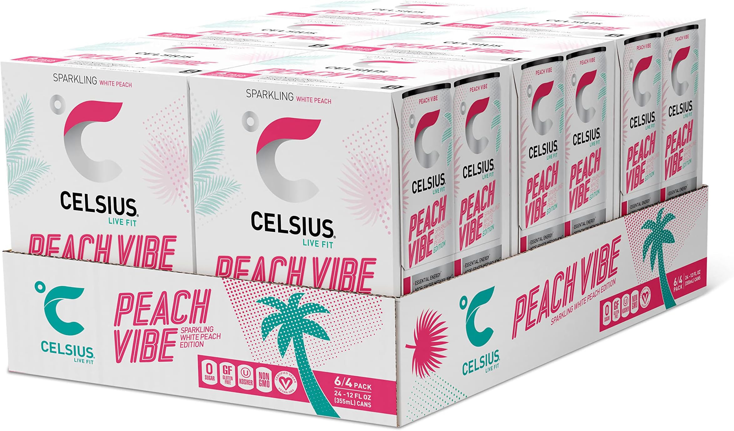 Celsius Sparkling Peach Vibe Fitness Energy Drink 24 Pack C0350