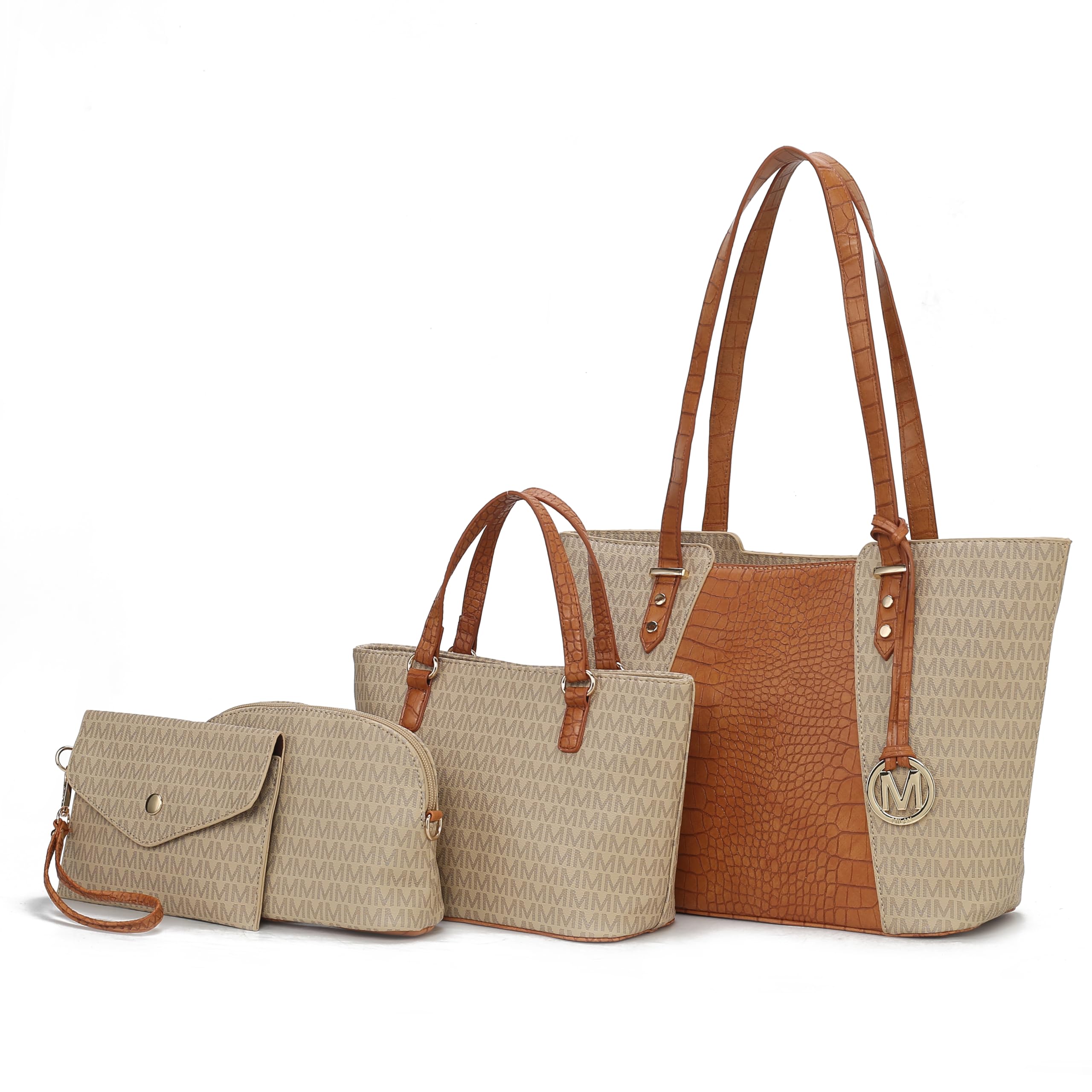 MKF CollectionTote Bag for Women, Shoulder Handbag & Wristlet Pouch Purse Top Handle Vegan Leather 4Pcs Set Pocketbook
