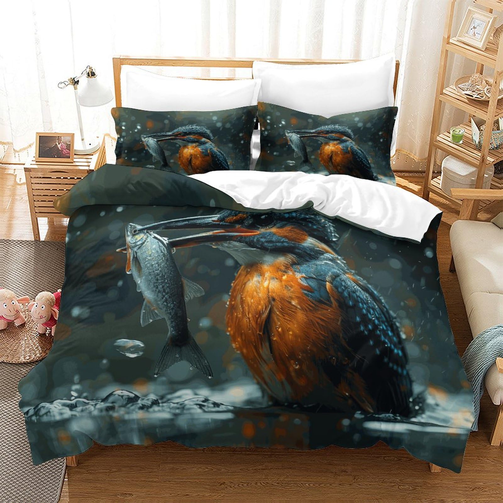 P1S9U7W5Y Artistic Crane 3D Printed Duvet Cover Set 3pcs Microfiber Realistic Bird Bedding Set Double（200x200cm）