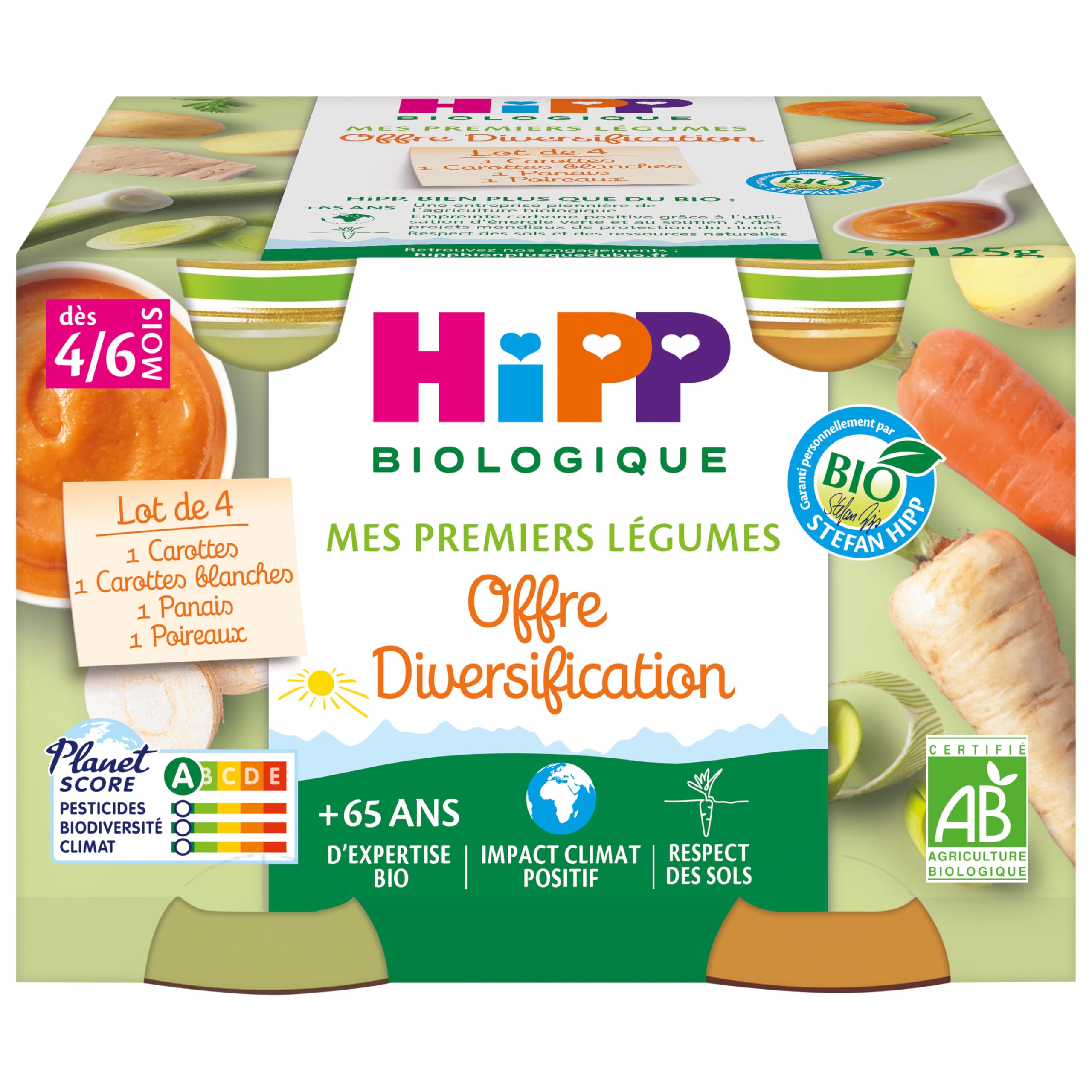 HiPP Biolologique Mes Premiers Légumes offre diversification legV1+legV3 dès 4/6 mois - 16 pots de 125g