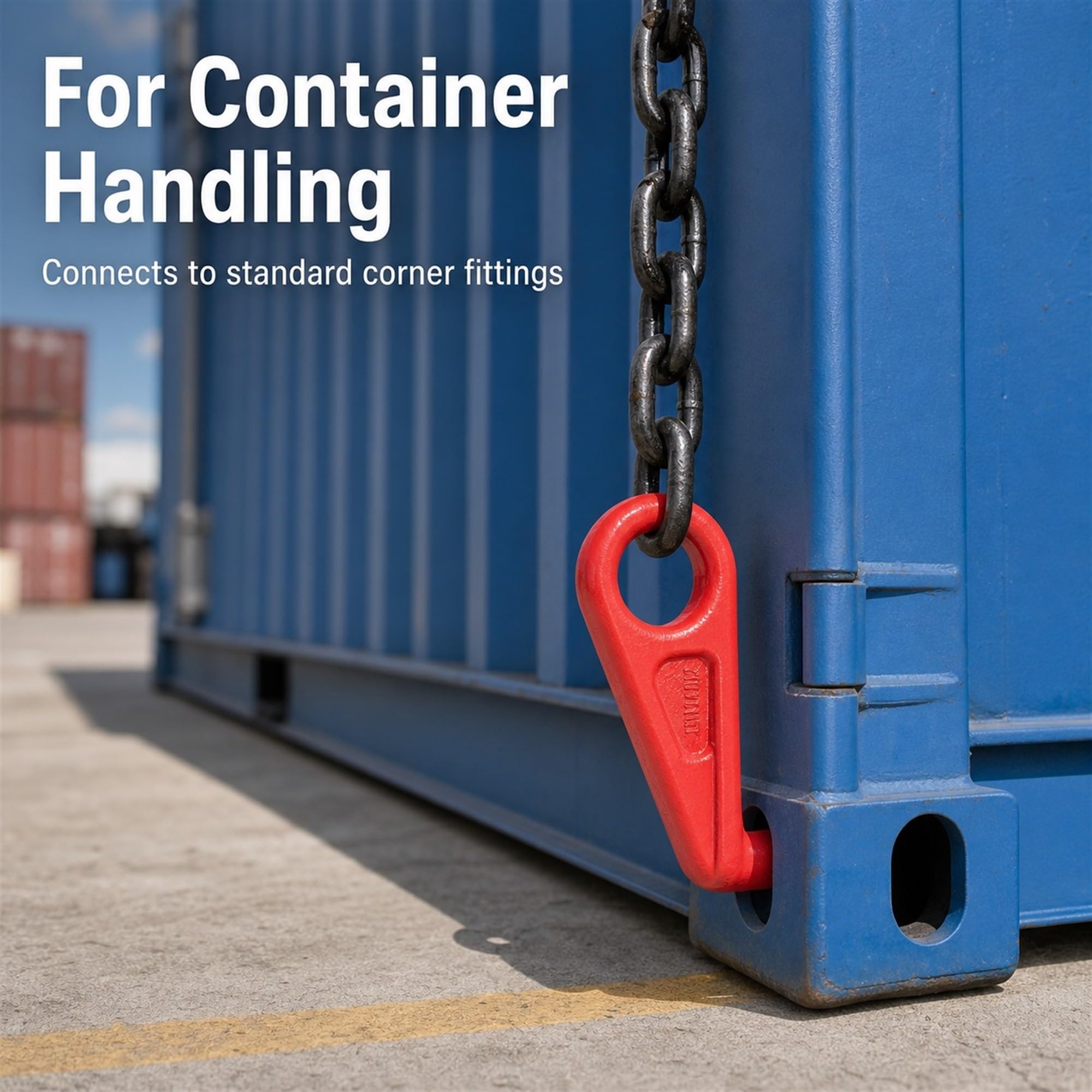 Set ganci di sollevamento for container, acciaio forgiato 12,5T | Acciaio legato, uso portuale e magazzino, compatibile con catena G80, set di ganci rossi da 2 pezzi
