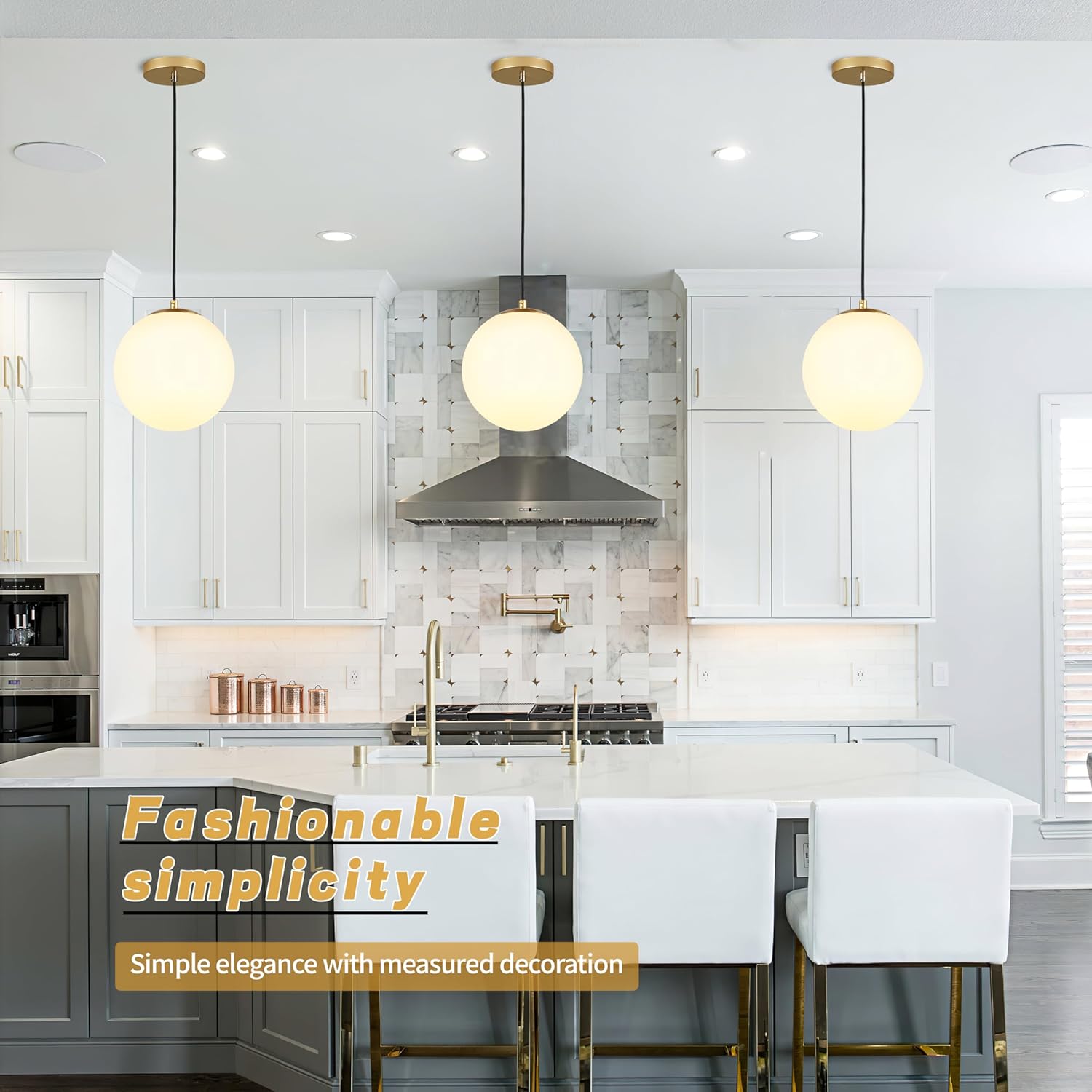 KoKo&Yukina 10" Globe Pendant Light Gold Mid Century Pendant Light Glass Globe Mid Century Modern Light Fixture Brushed Brass Finished with Milk Glass Lampshade for Dining Room Bedroom Opal & Brass 10 inch - standard