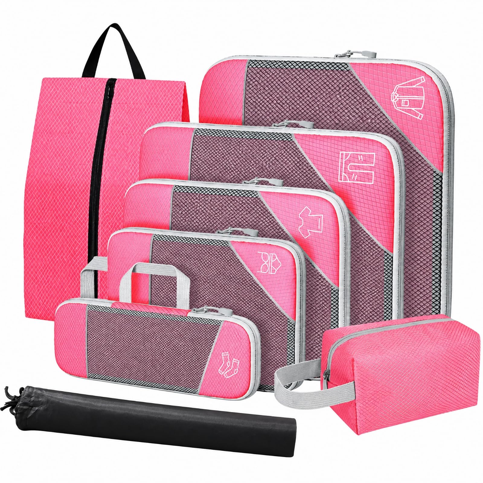 8 Pezzi Organizzatore da in Nylon con Scomparti con Cerniera Multifunzionale Organizer Valigia Sacchetti Vestiti Pieghevole,