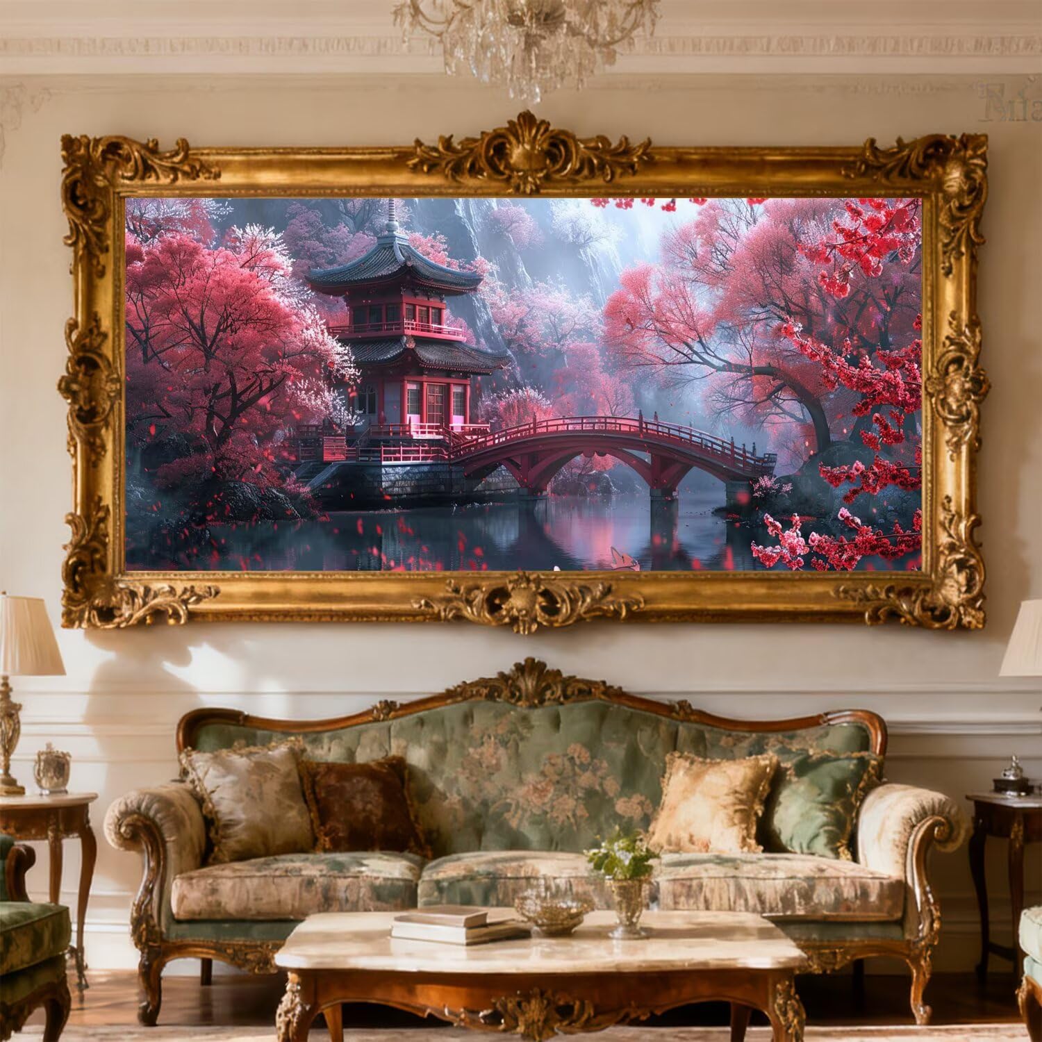 Malarstwo diamentowe Japoński krajobraz diamentowy pełny zestaw 200 x 90 cm diamentowe malowanie dziewczyna malować według numerów, DIY diamenty Crystal Art mozaika DIY malarstwo dla dorosłych, wieża