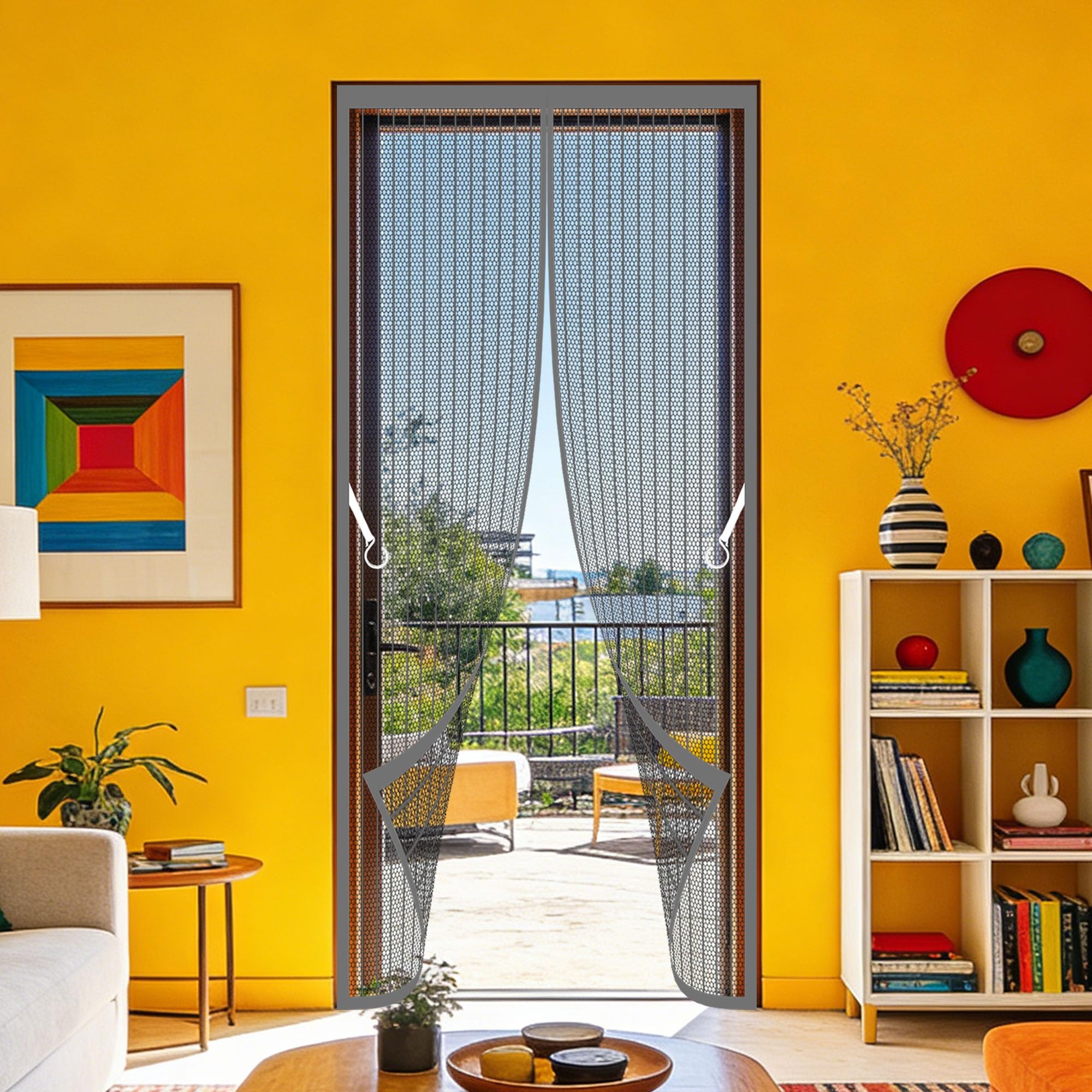 Moustiquaire magnétique de porte gris 64 x 189 cm avec fermeture automatique