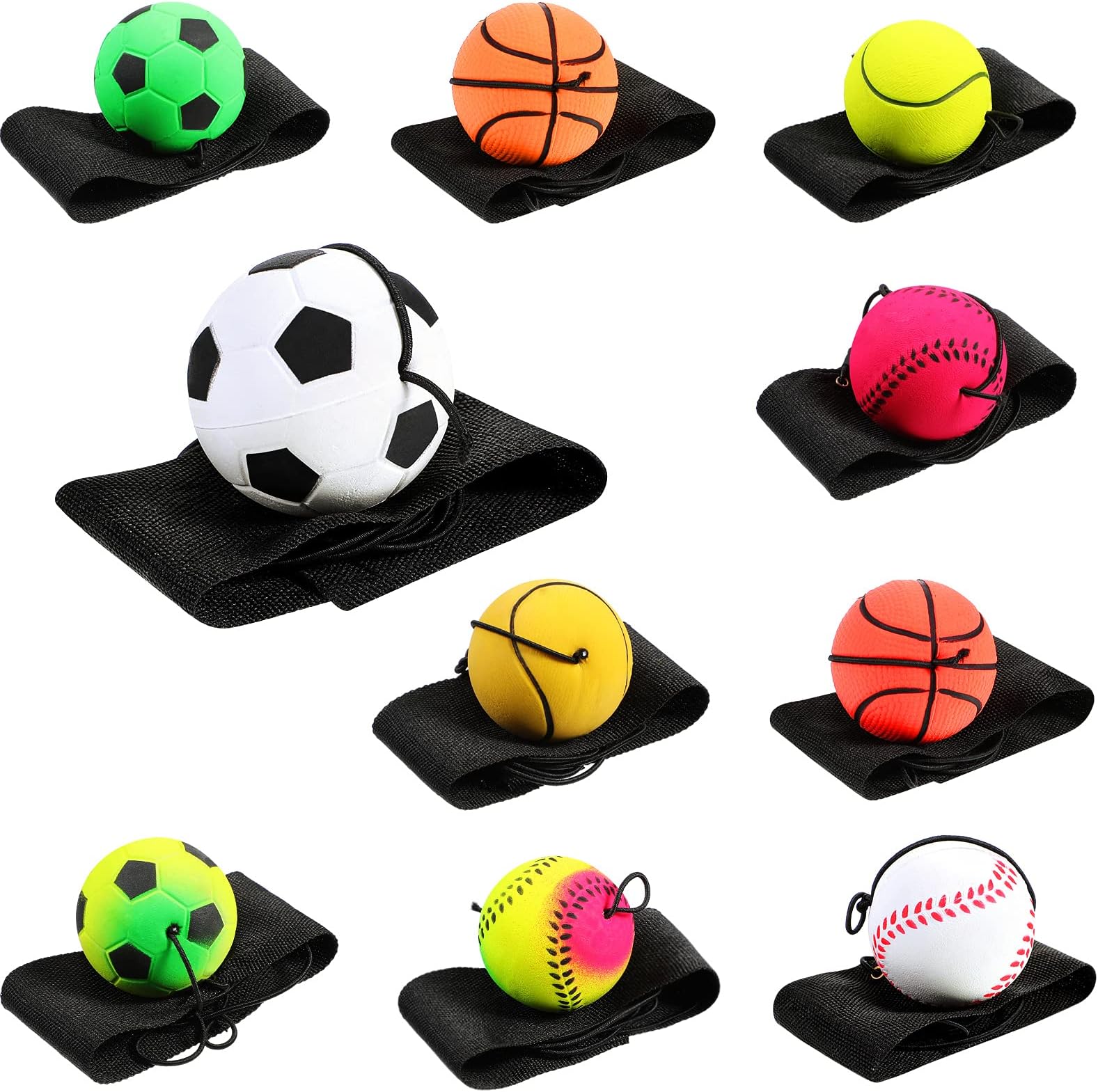 Wrist Return Ball on a String 1.85'' Rebound Sport Ball with Elastic Strap and String, Basketball Baseball Soccer Tennis Wristband Toy for Teens Adults Gifts, Wrist Exercise or Play