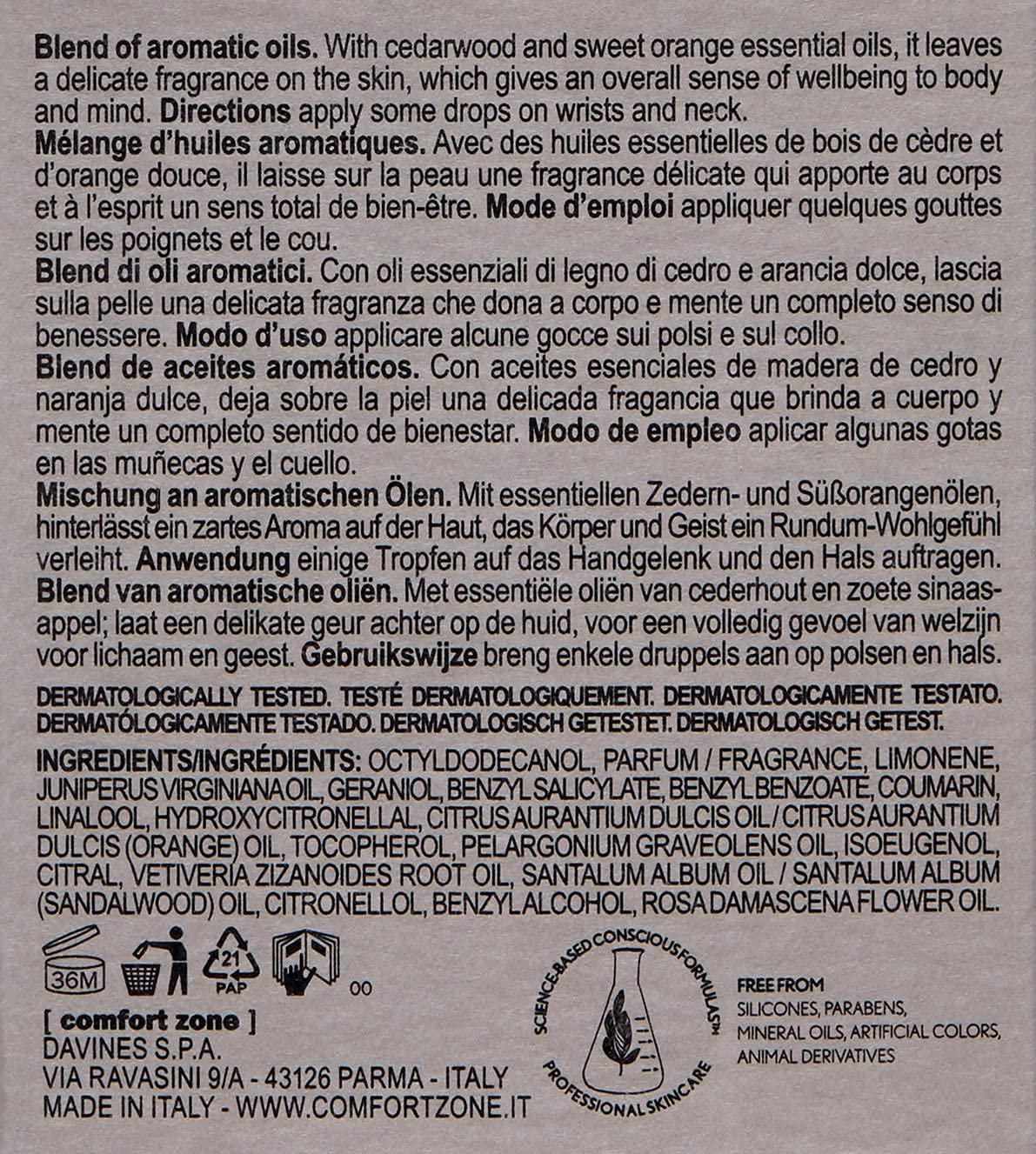[ comfort zone ] Tranquillity Blend, Aromatic Relaxing Oil, Perfume, Relieves Stress, Promotes Wellbeing, Cedarwood, Sweet Orange, Rose, Vanilla, Essential Oils, All Skin Types, Italy, 1.69 Fl Oz - Image 7