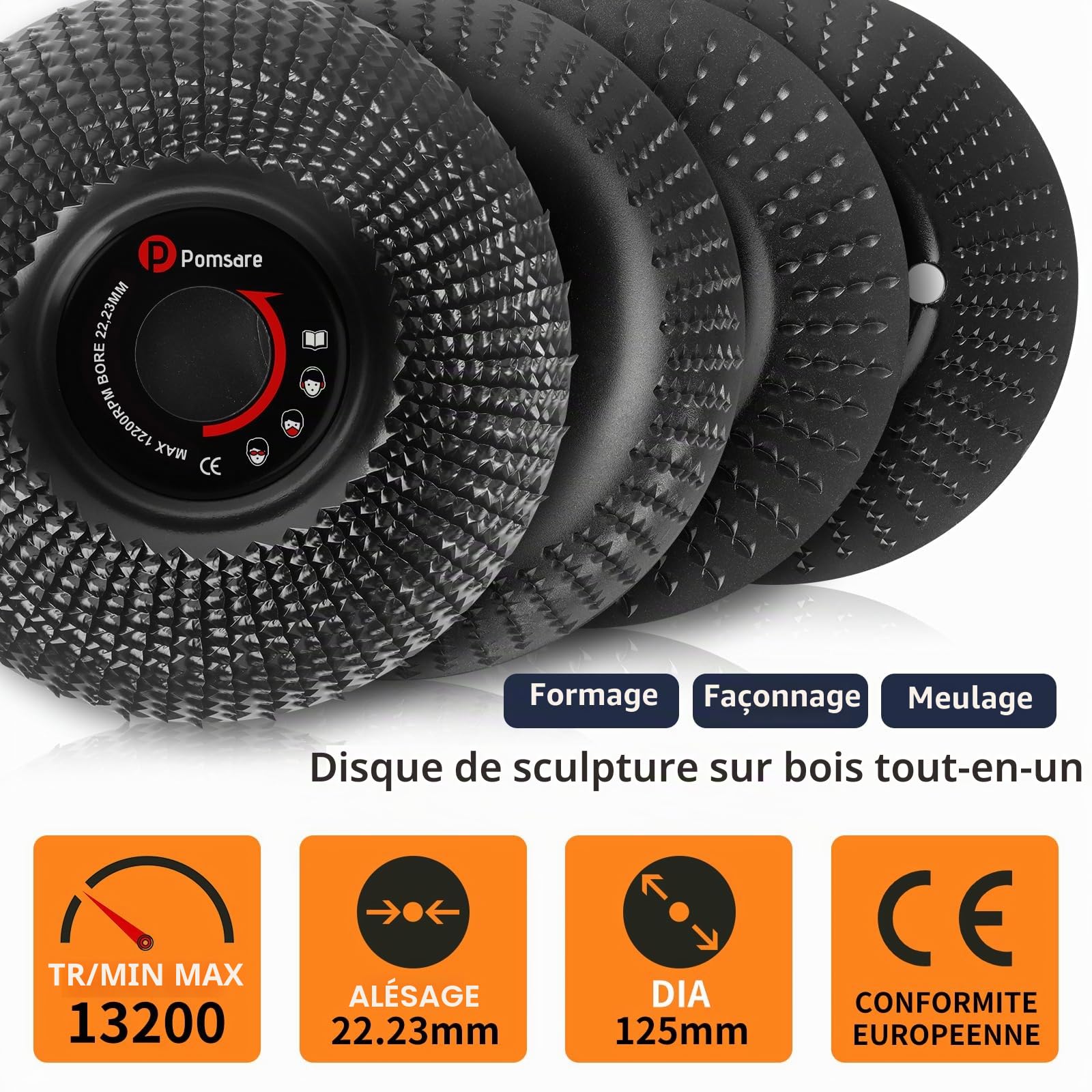 Pomsare 4 Pièces Disque Bois Meuleuse 125mm - Ensemble de Disques pour Bois