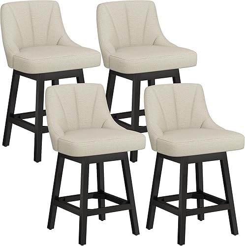 Miniatura 11 de Taburetes de bar giratorios con respaldos, taburetes de bar de 26 pulgadas de altura de mostrador, taburetes de bar tapizados de tela de lino con