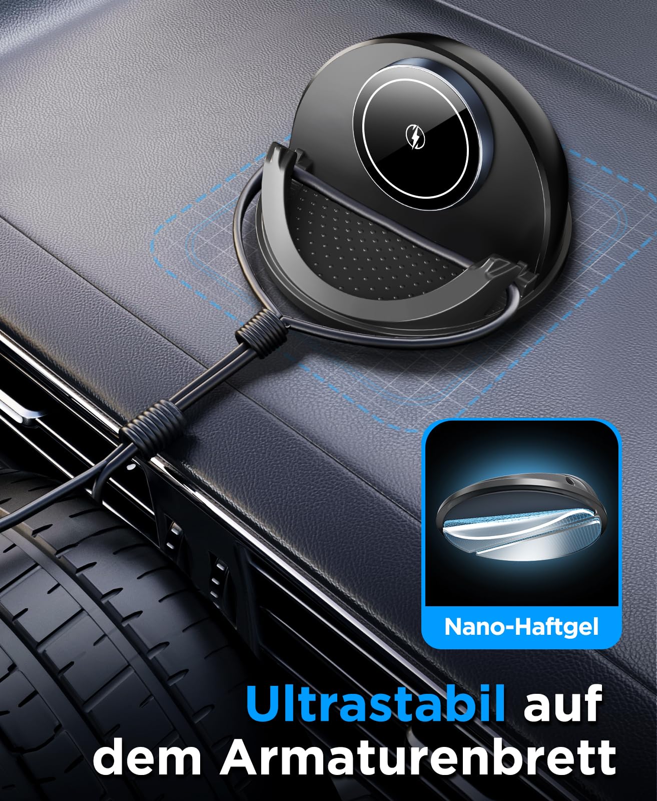 Beeasy 15W Handyhalterung Auto mit Ladefunktion, [2026 Kühlung Lüfter] Qi Induktive Ladestation Auto Handy Halterung Armaturenbrett, Wireless Charger Kfz für iPhone Samsung Smartphone