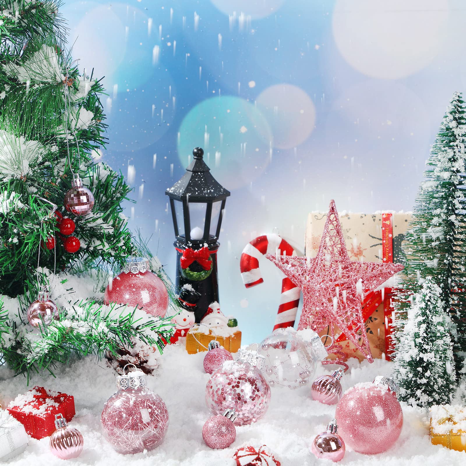 Lot de boules de Noël en forme d'étoile brillante en plastique pour décoration de sapin de Noël, d'anniversaire, de vacances (rose, 49)