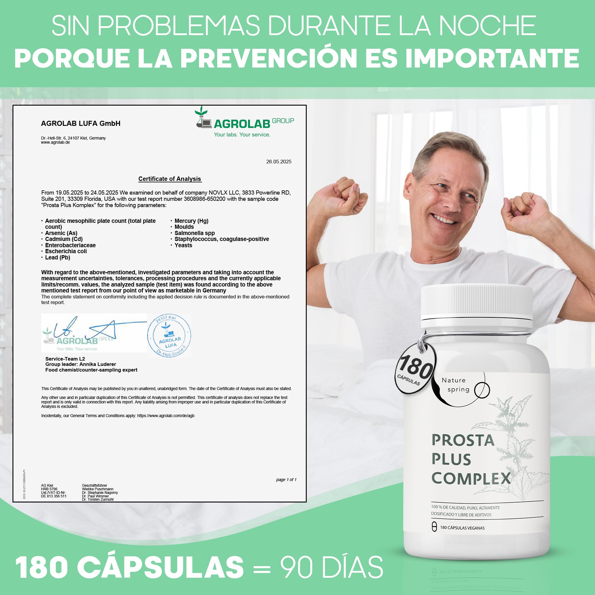 Prosta Plus Complex - 180 cápsulas de próstata en dosis altas, fórmula única de semillas de calabaza, palma enana americana, extracto de raíz de ortiga con zinc, vitamina E y selenio - Cápsulas
