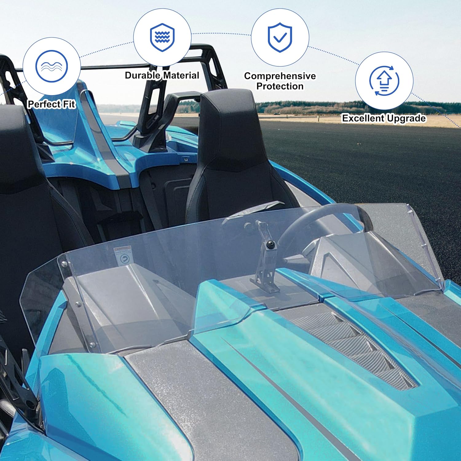 Front Windshield for Polaris Slingshot, Durable PC Dustproof Scratch Resistant Clear Windscreen Deflector for Polaris Slingshot S R SL SLR LE GT 2015-2025 Accessories, Replace #2882154