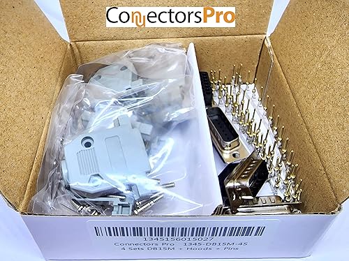 Miniatura 2 de 4 juegos de engarzado tipo DB15 macho + capuchas de plástico + pasadores D-Sub 15 pines Crimp On Kit de conector 4 DB15 macho + 4 capuchas + 60 pines