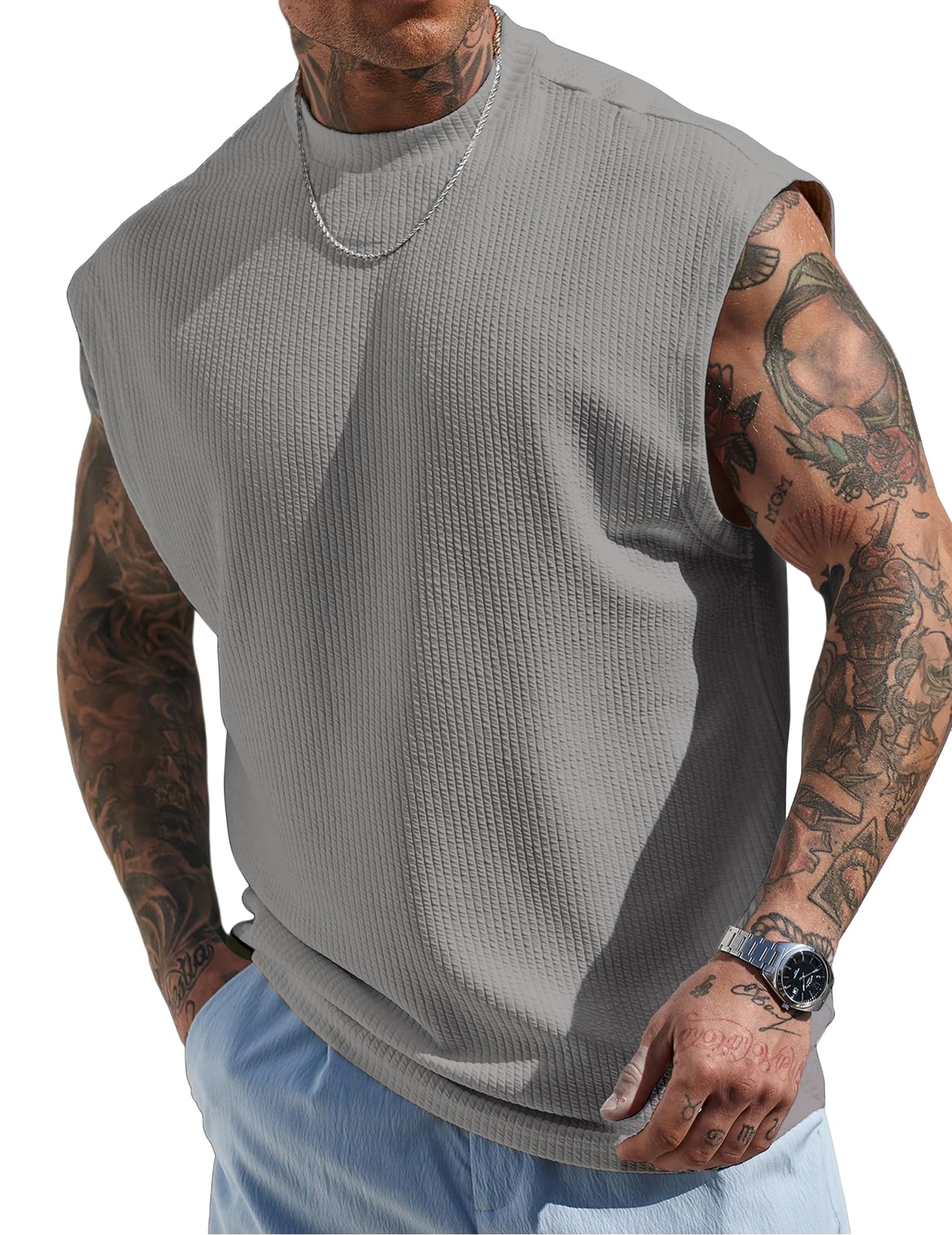JMIERR Tank Top Herren Textur ärmellose Baggy T-Shirts Workout Muskel Unterhemd Oversize Fit Streetwears S-3XL