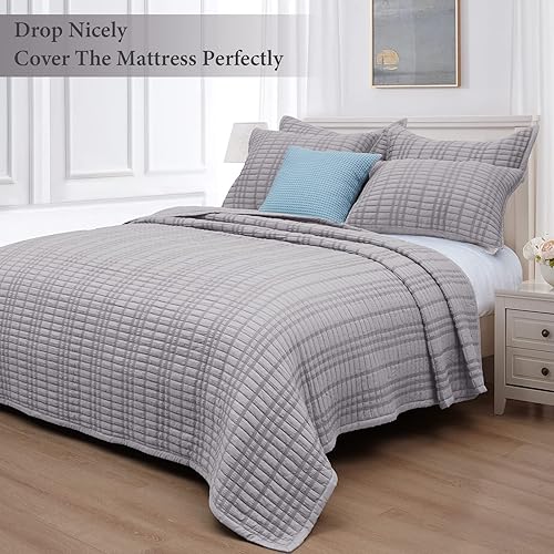 Miniatura 2 de PHF Seersucker - Juego de edredón tamaño King cae bien 3 piezas de colcha suave lavada moderno y elegante para todas las estaciones 1 colcha ligera