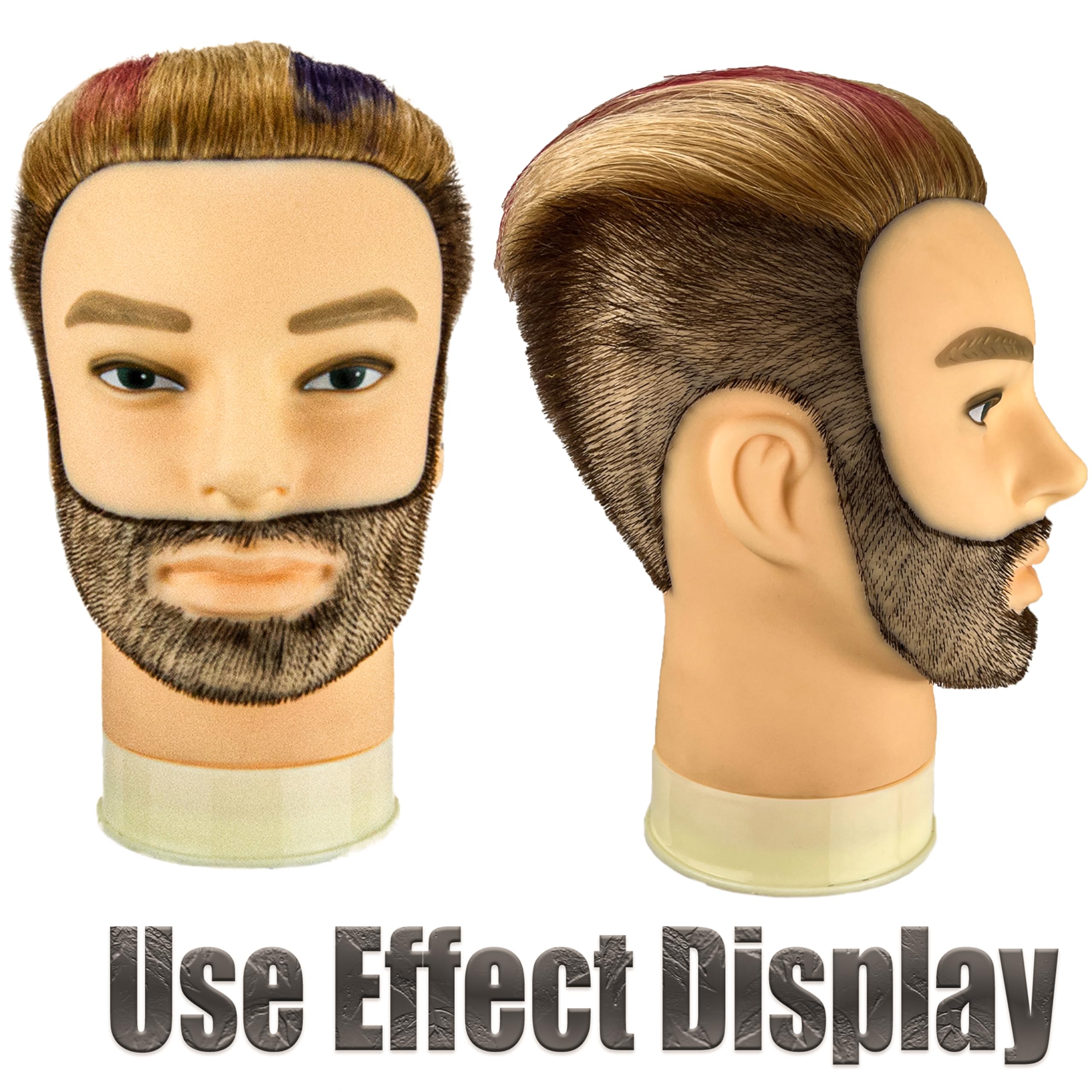 Cabeza de maniquí masculino con barba, 100% cabello humano real, corte de pelo, cabeza de entrenamiento para cosmetología, cabello liso y grueso, cabeza de maniquí con soporte, práctica de corte y 2