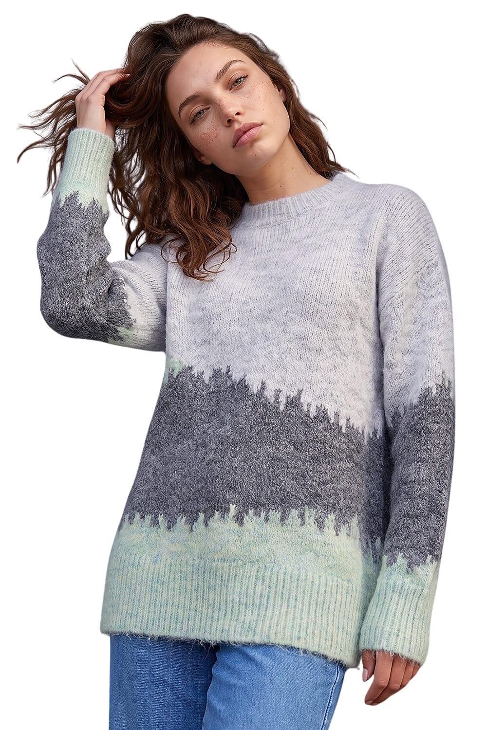 Roman Women's Grey Petite Abstract Knit Jumper In | Size: 14