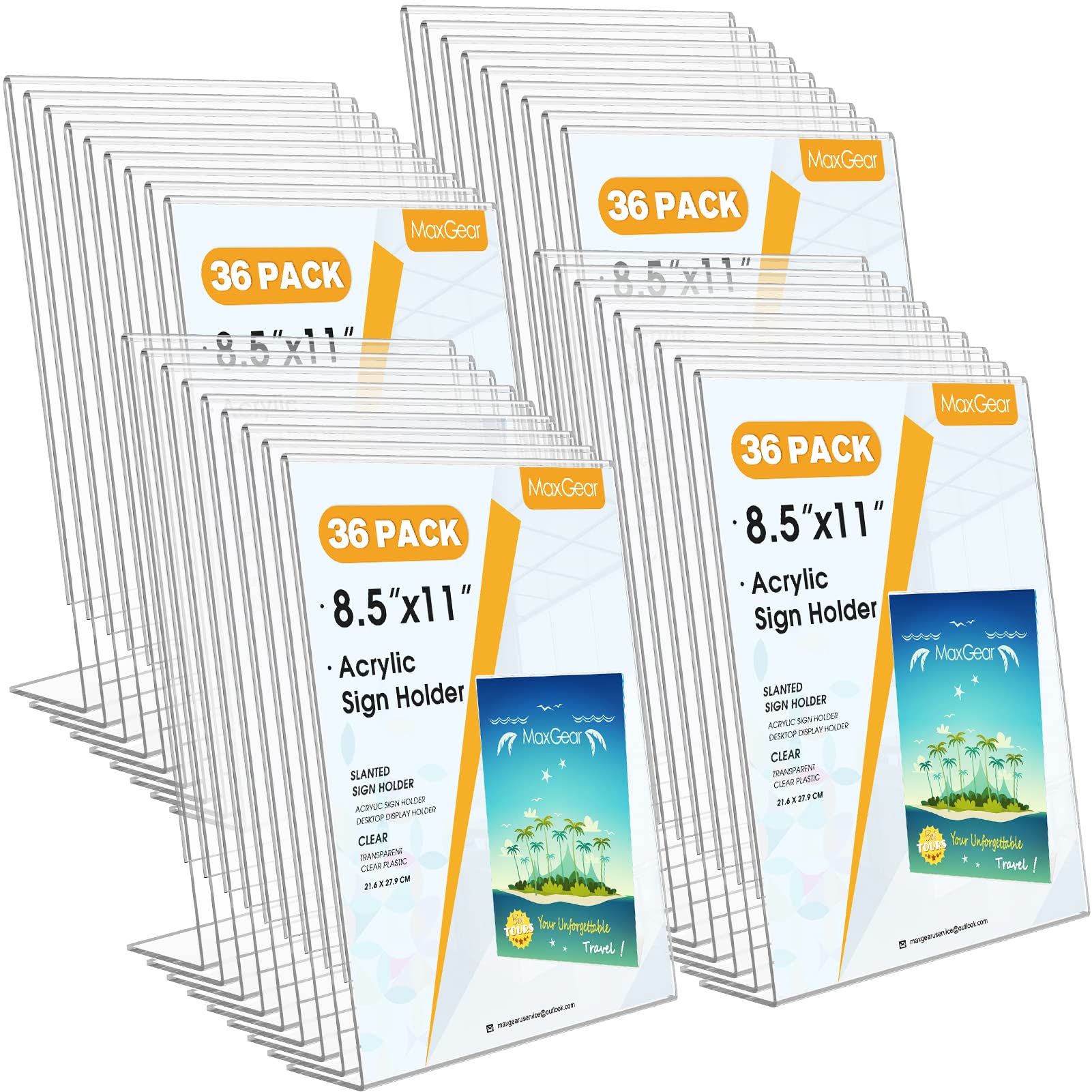 MaxGear Acrylic Sign Holder 8.5 X 11, Plastic Paper Holder With Vertical Slanted Back, Picture Photo Frames Display Stand Flyer and Document Organizer