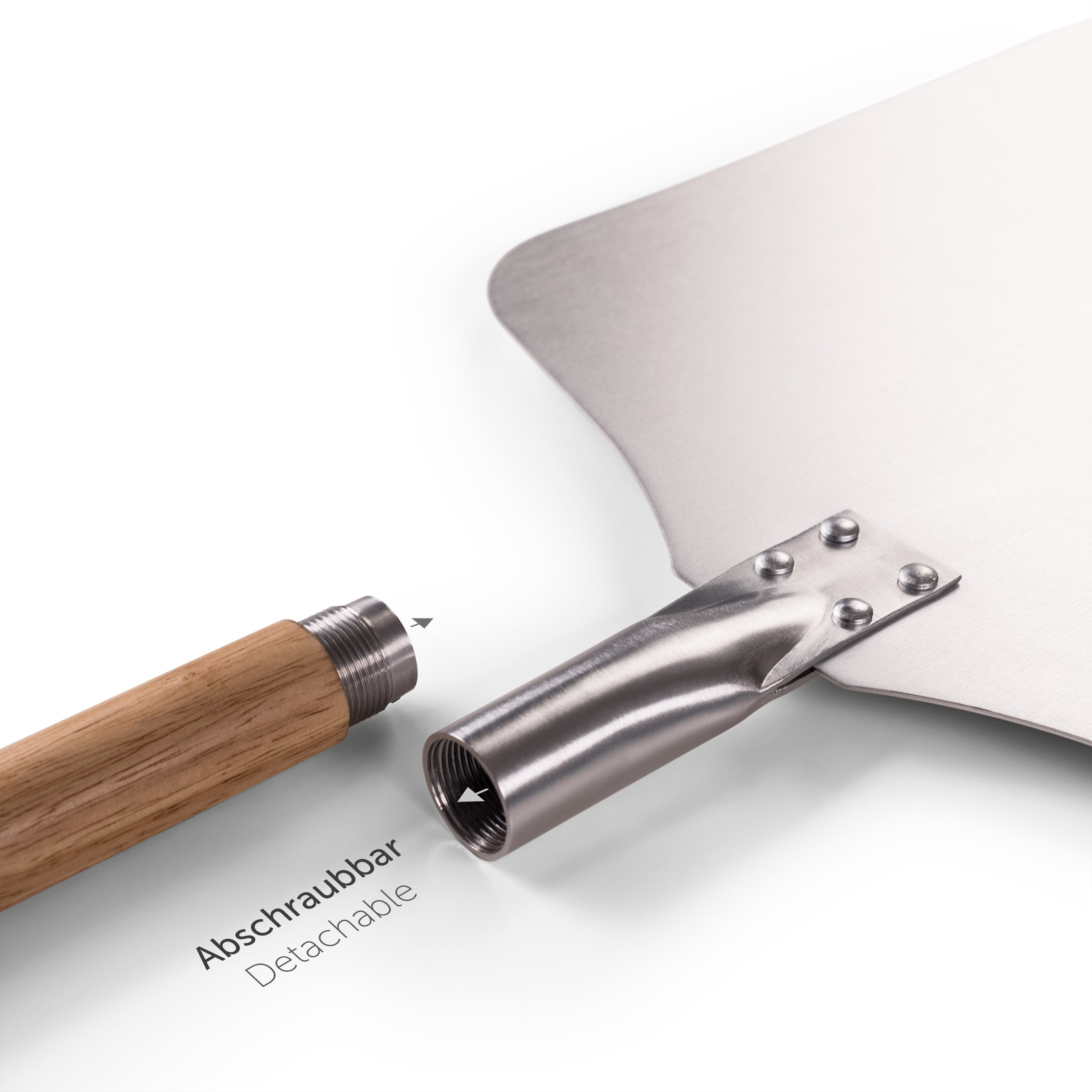 Blumtal Pala per Pizza Professionale - Pala Pizza - Paletta per Pizza - con Ampia Superficie in Alluminio 30,5cm x 30,5cm - Manico Rimovibile in legno lungo 85cm