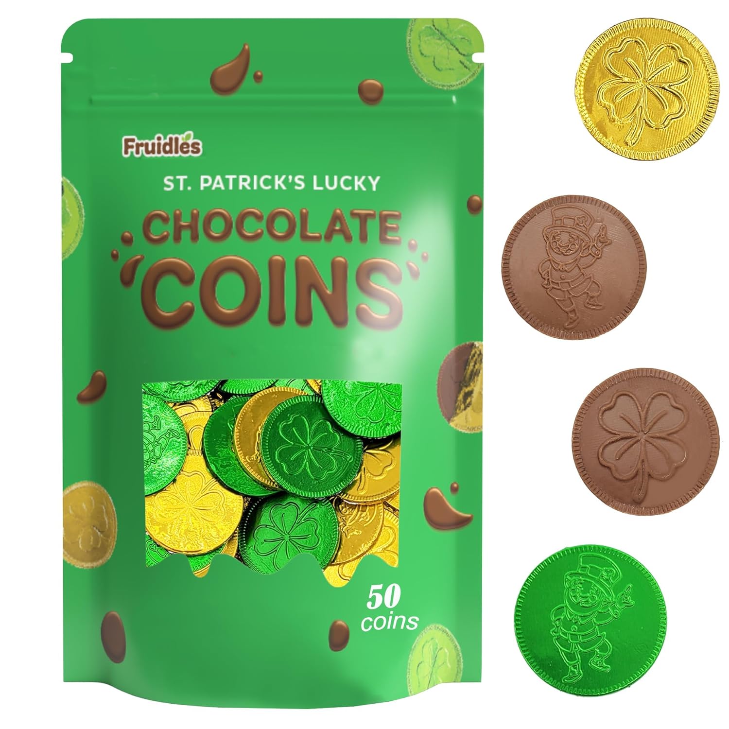 St. Patrick's Day Milk Chocolate Green & Gold Coin, 200 Coins, Shamrock & Leprechaun Themed Coins, Parties, Events and Celebrations, Perfect for Gift Bags and Festive Decorations, 4.5g Milk Chocolate Coin