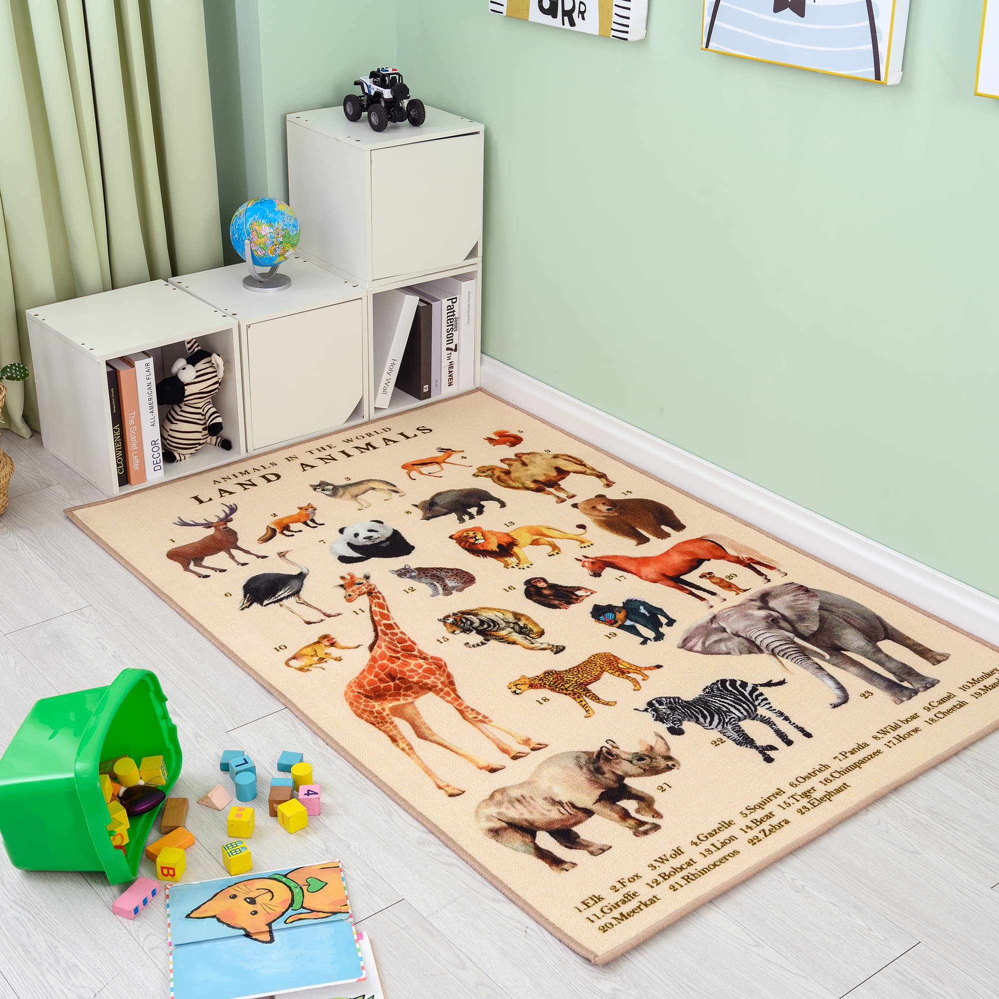 Kids Play Rug 3D Animals Play Mat 59X39 Kids Area Rug Words Numbers Educational Rug for Nursery Classroom Bedroom Playroom