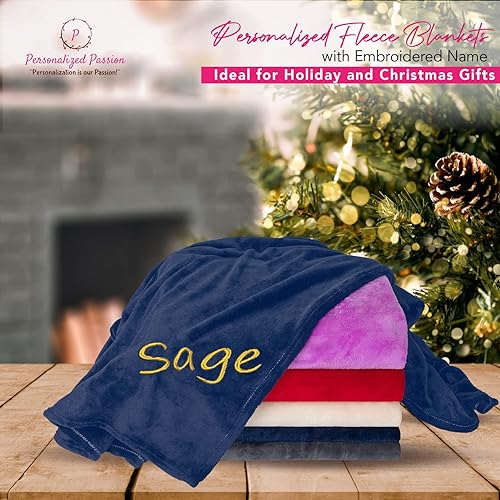 Miniatura 3 de Mantas personalizadas para adultos con nombre bordado, manta personalizada con monograma para él y ella, manta de vellón súper suave y acogedora,