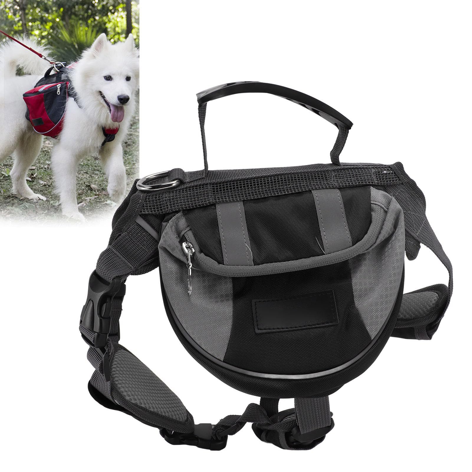 Mochila para Perros, Alforja con Arnés Ajustable, con Bolsillos Laterales Reflectantes de Seguridad, Chaleco para Perros, para Senderismo, Acampada, Viajes, Perros Medianos y