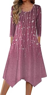 Midi Women 3/4 Sleeve Dress Casual Dresses with Pockets 2025 Fall A Line Dress Elegant Formal Modest Dresses