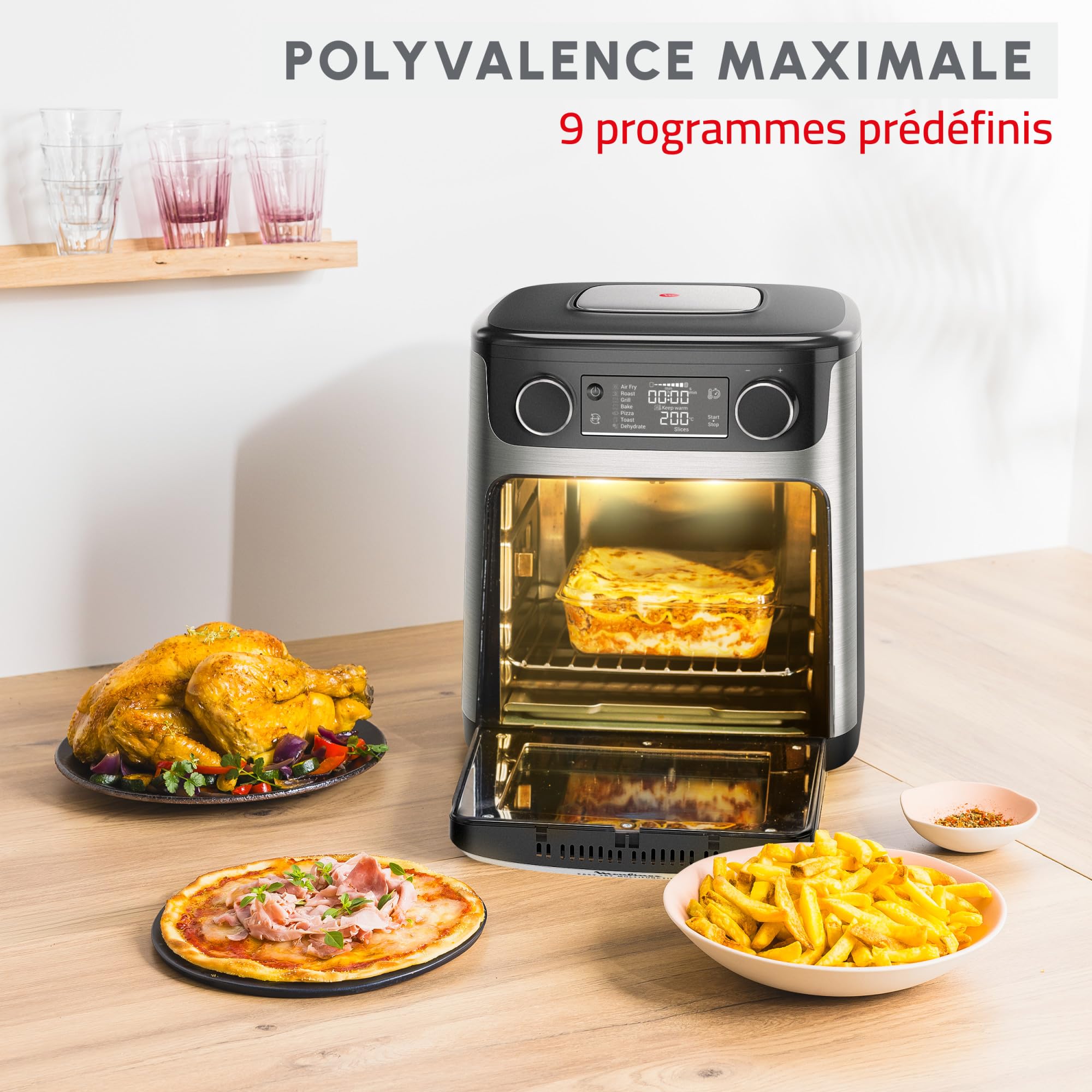 Moulinex Easy Fry air fryer, multicuiseur et four, 15 L, 9 programmes, friteuse sans huile, 3 niveaux de cuisson, compact, extra crisp, noir, AL556DF0, Acier Inoxydable
