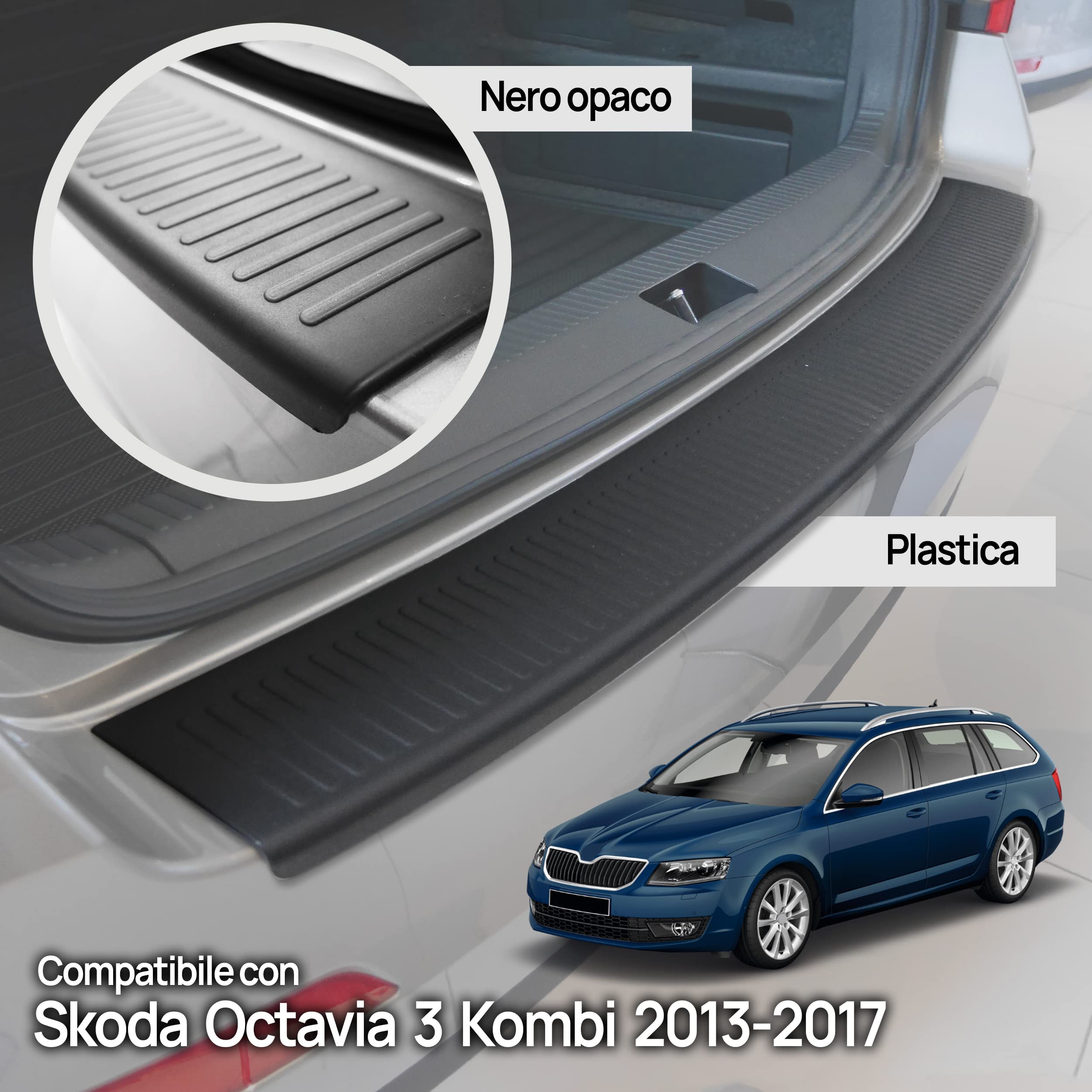 CHROMEMASTER | Protezione paraurti Posteriore | Compatibile con Skoda Octavia 3 Kombi 2013-2017; Polyurethane, nero opaco; Protezione paraurti protegge la vernice del paraurti dai graffi ed i danni