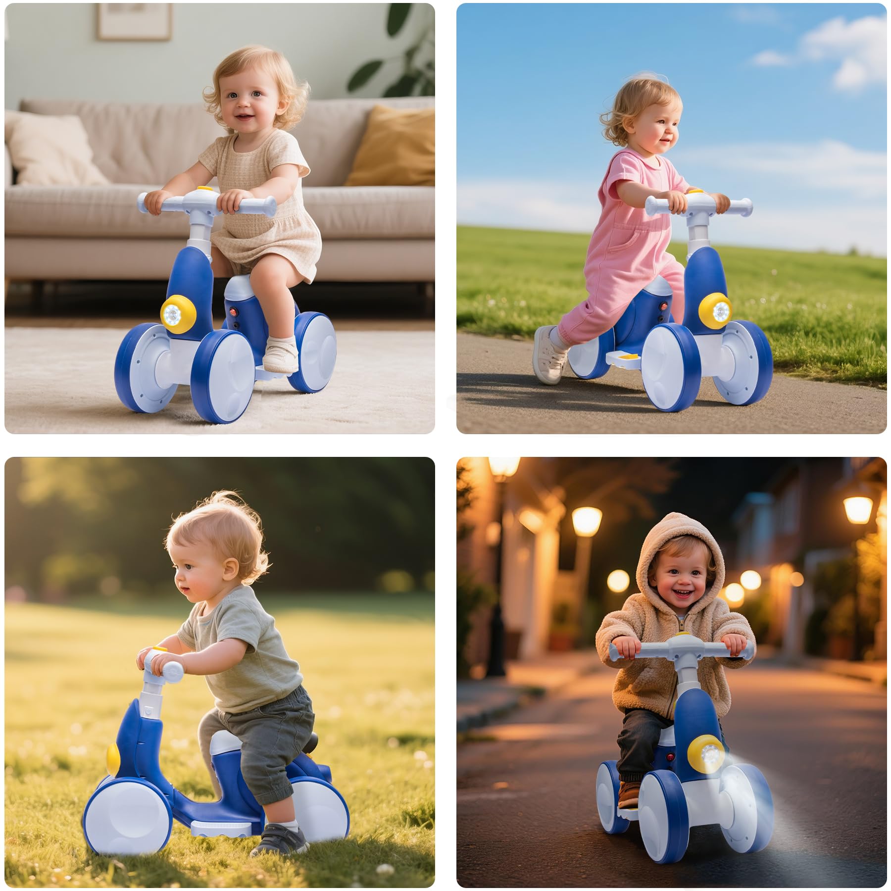 Draisienne Bebe Électrique avec Machine à Bulles pour 1.5-4 Ans, Vélo d'équilibre pour Garçons et Filles avec Musique, Lumières LED, Cadeau pour Anniversaire, Noël, Bleu-Blanc