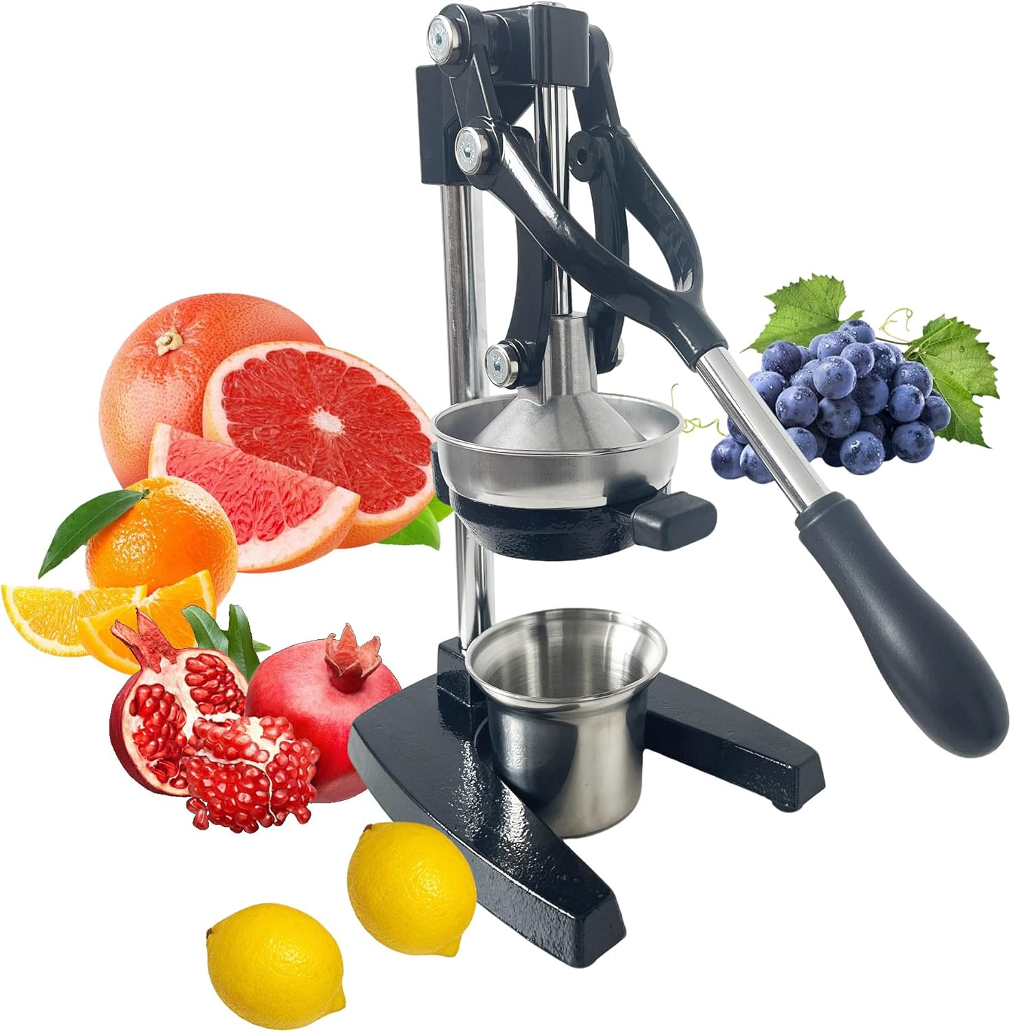 Commercial Grade Cast Iron Juicer.Stainless Steel Manual Juicer.Juice Press for Citrus Fruits, Oranges, Pomegranates and Lemons.with Stainless Steel Cup