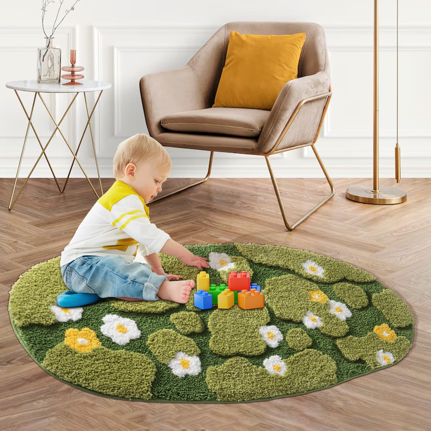 COMBLUE Green Moss - Alfombra de baño antideslizante, ultrasuave, absorbente, decoración estética, peluda, extra larga, para suelo de baño, ducha, dormitorio, lavable a máquina, 28 x 63 pulgadas