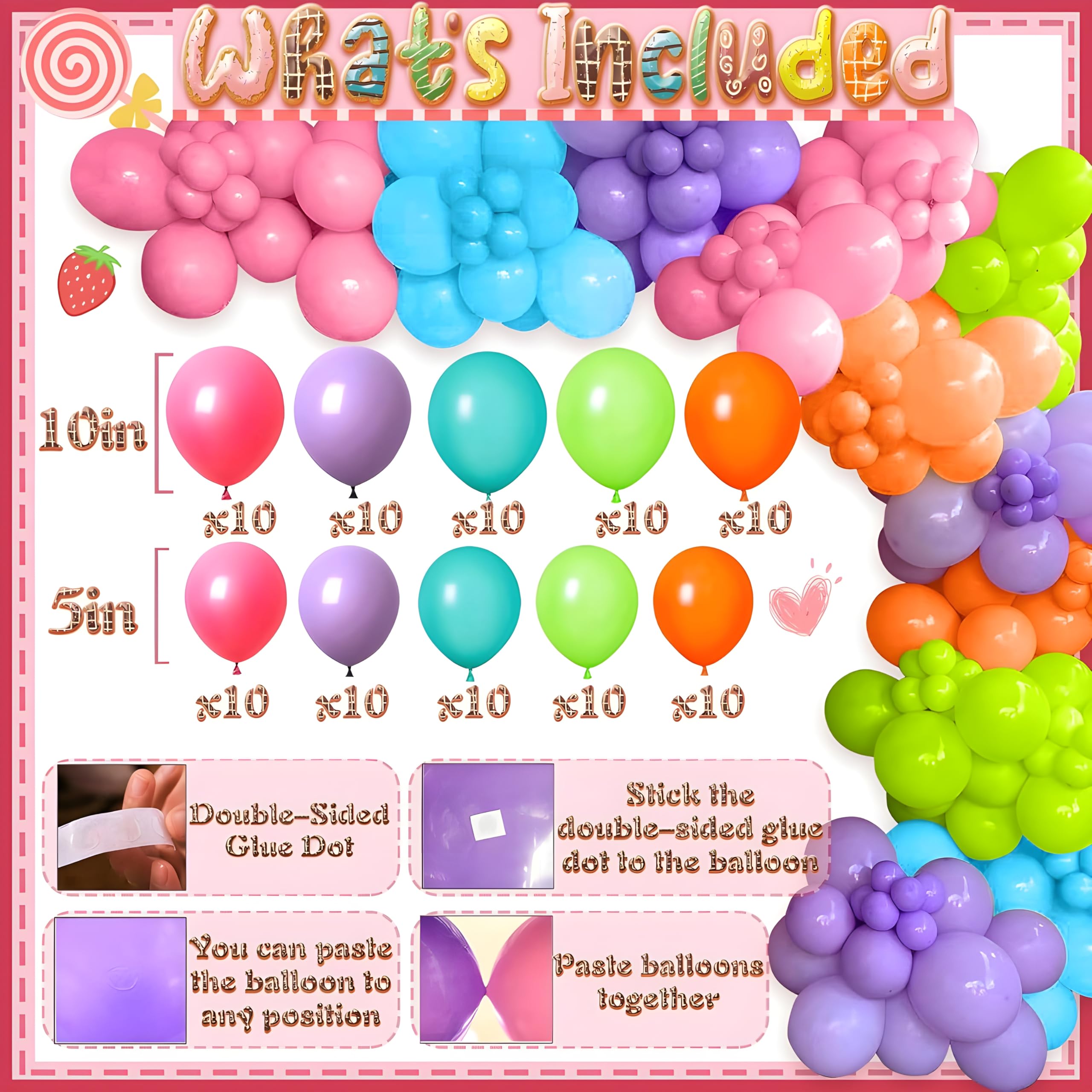 132 PCs Candyland Party Decorations, Candyland Themed Birthday Party Decorations, Candyland Christmas Decorations, Backdrop Sweet Candy Balloons Tablecloth Banner Signs for Sweet Birthday Party Decor