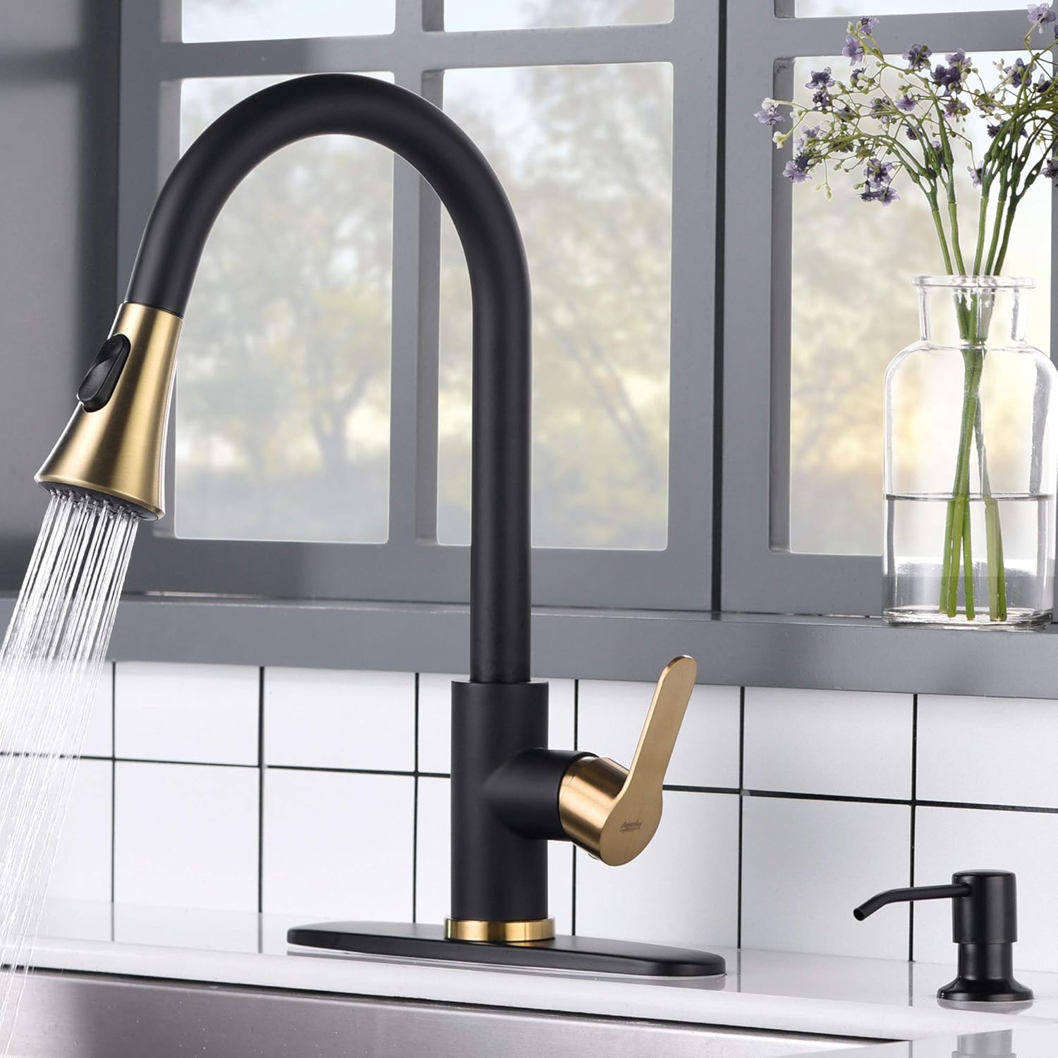 AMAZING FORCE Pull Down Kitchen Faucet with Soap Dispenser Black
