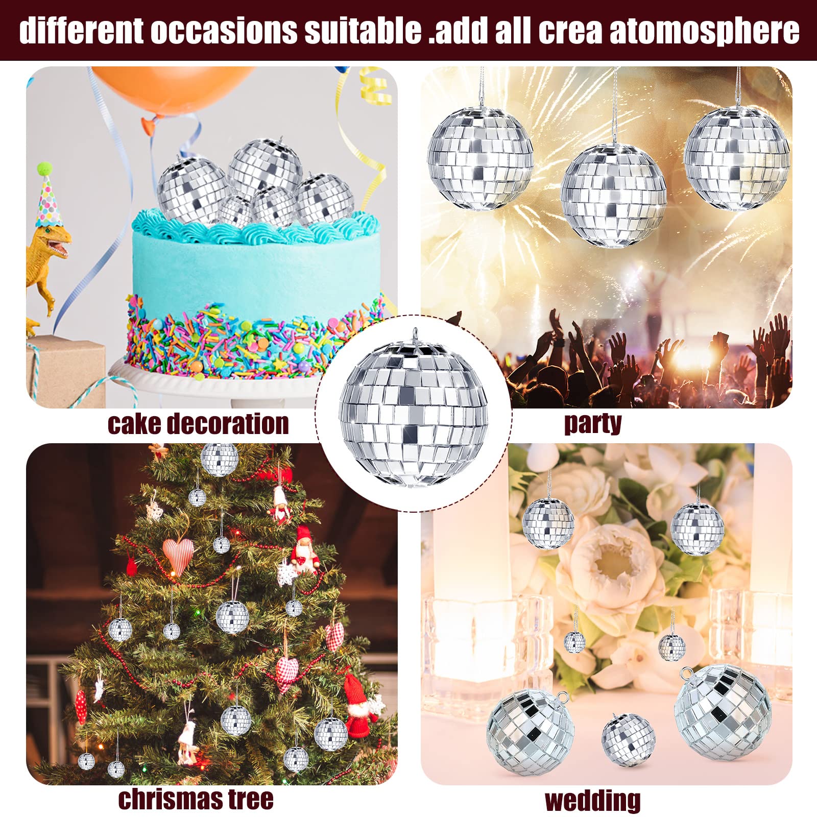 Mtlee 20pcs Disco Balls Decoration Mirror Disco Ball Flies Assorted 2026 New Year Eve Party Decor Hanging Mini Glass Different Size Reflective with Rope Music Prom Props