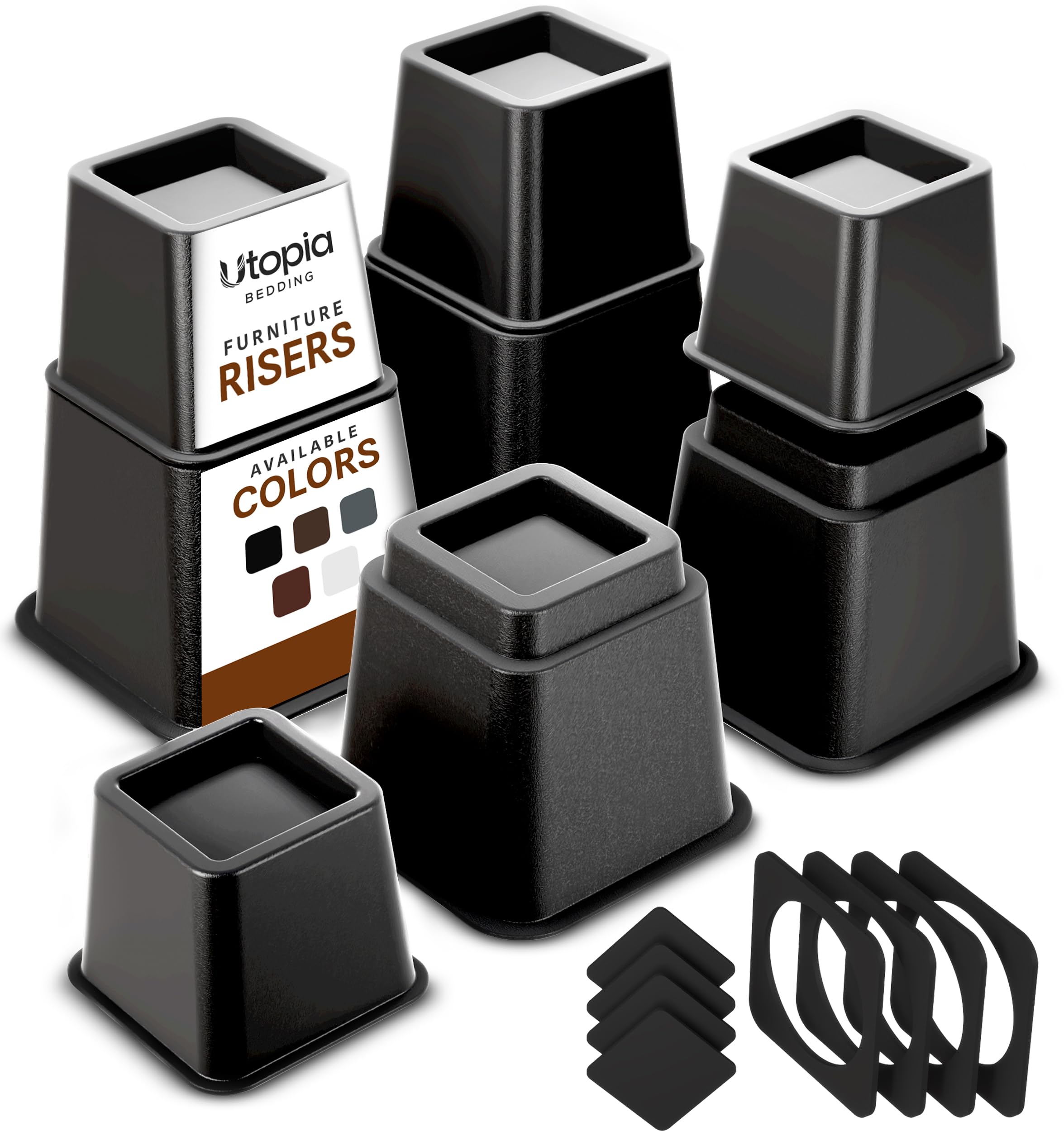 Utopia Bedding Adjustable Bed Risers 3 & 5 Inch, Black, 4-Pack Black 1