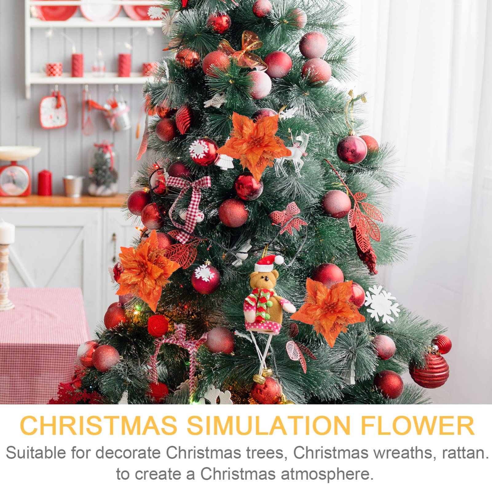STOBOK 6pcs Christmas Tree Orange Fake Glitter Artificial Wreath Garland Xmas Wedding Party Decorations, 18X18CM - Image 4