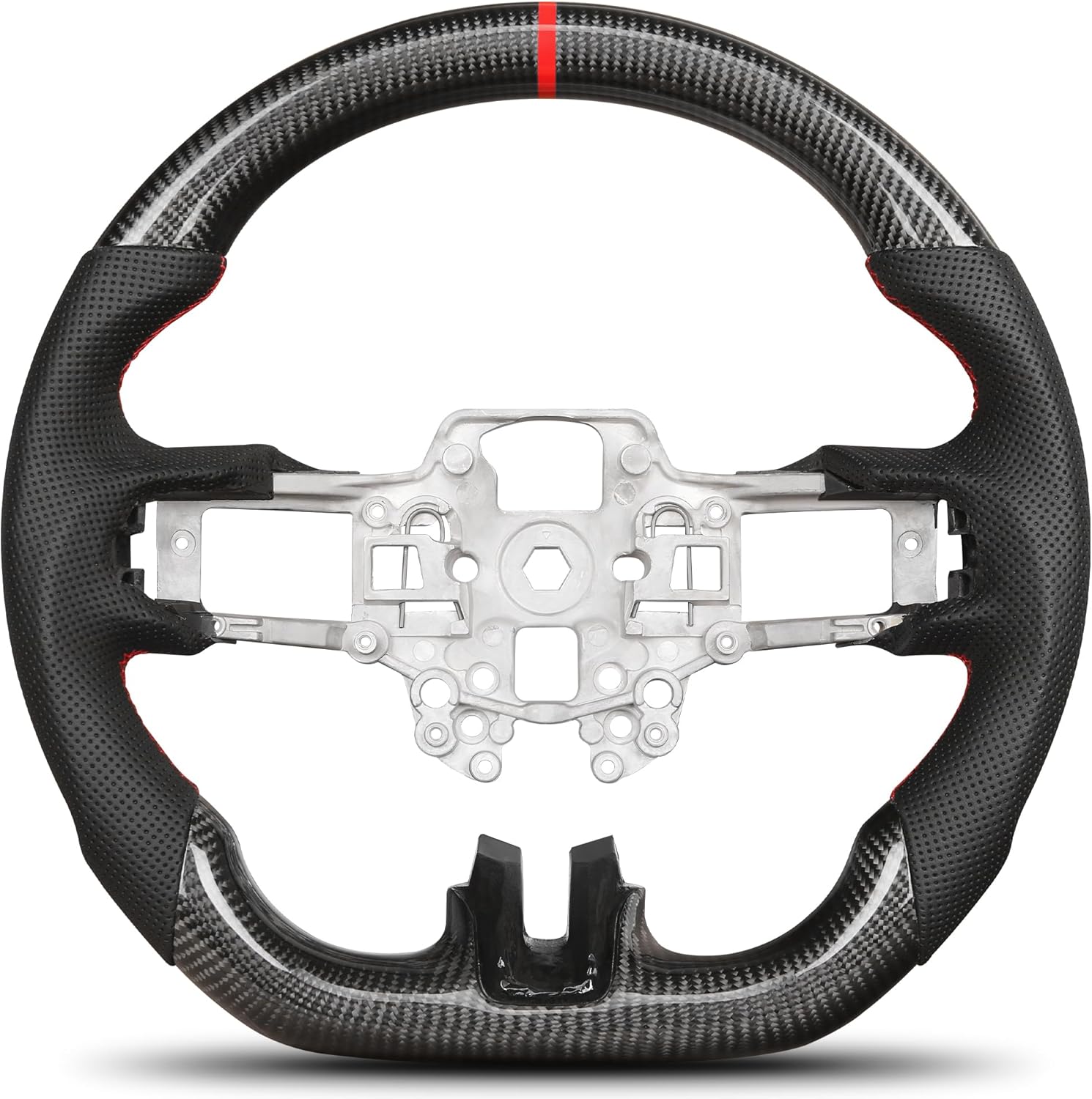 Carbon Fiber Steering Wheel for Mustang 2012-2014 EcoBoost GT Shelby GT350, Flat Bottom Steering Wheel with Nappa Leather Grip, Performance Upgrade