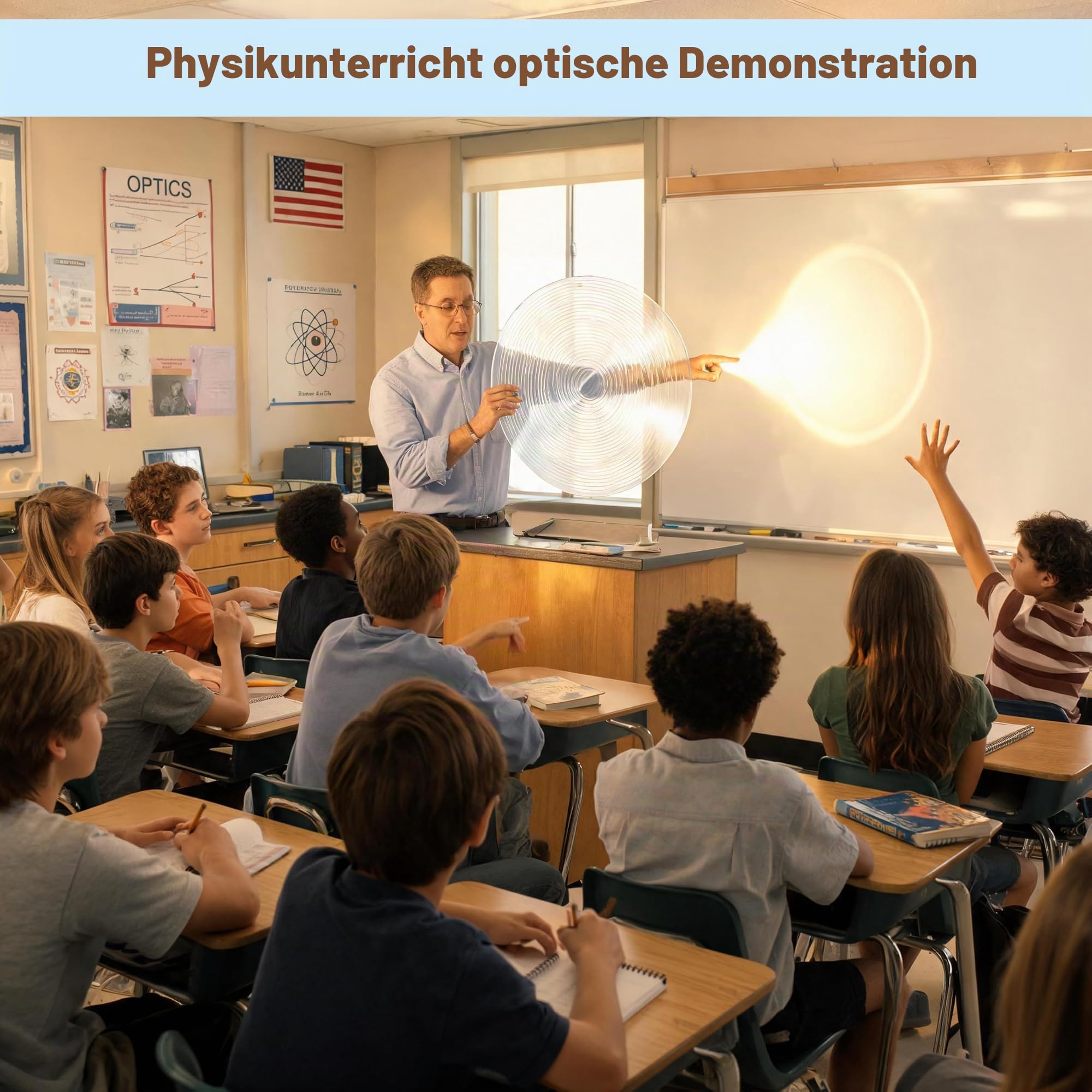 Fresnel-Linsenlupe, Durchmesser 200 mm, Brennweite 200 mm, Acryllinse (kein Glas), für Physik-Klassenzimmer, Solarheizung, Vergrößerung, Feuerstarter (Brennweite 200 mm)