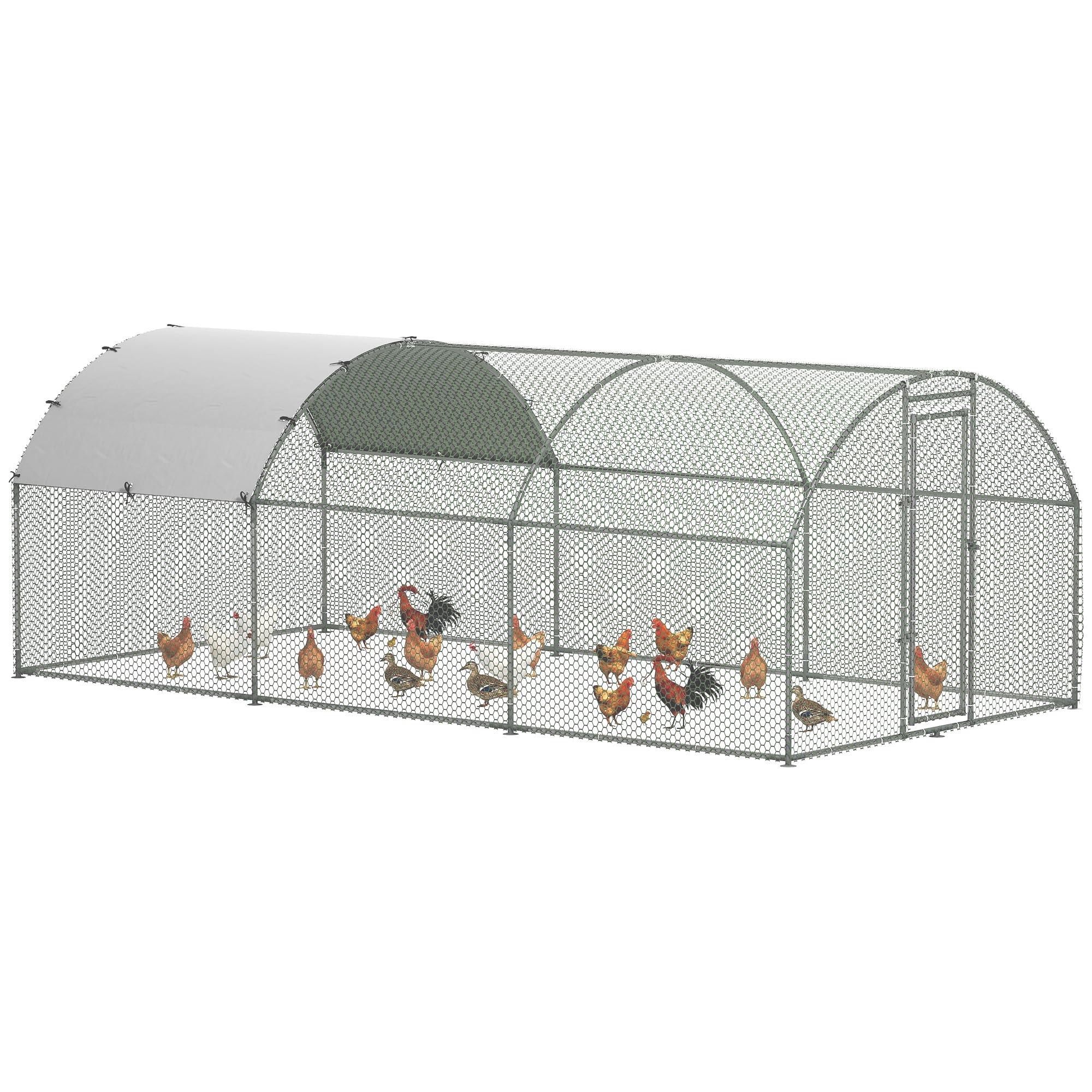 Walk In Chicken Run Galvanised Chicken Coop Hen Poultry House Cage Pet Playpen Garden with Water-Resist Cover, 5.7 x 2.8 x 2m