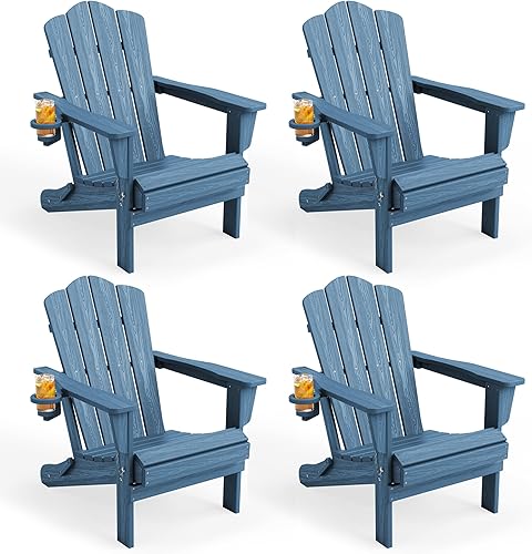 Vista 55 de KINGYES - Silla Adirondack plegable, sillas de patio de polietileno de alta densidad para todo tipo de clima, silla de césped con textura de madera