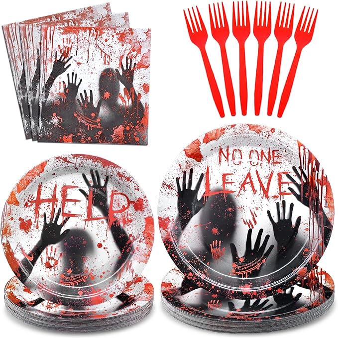 96 Pieces Halloween NO ONE LEAVES Tableware Set