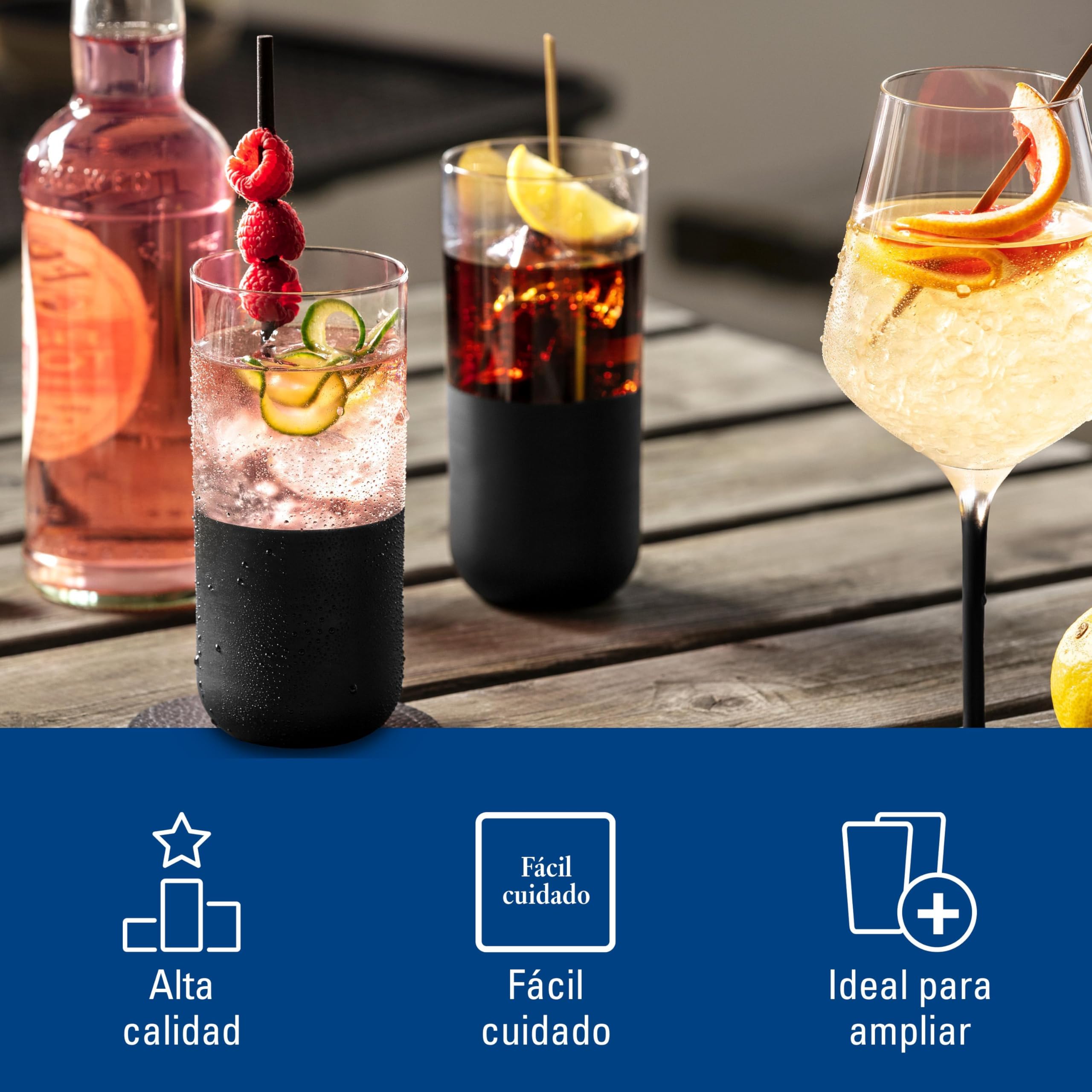 Villeroy & Boch – Juego De Vasos Largos Manufacture Rock, Set 4 Piezas, Cristal Con Base Negro Mate, Capacidad 300Ml