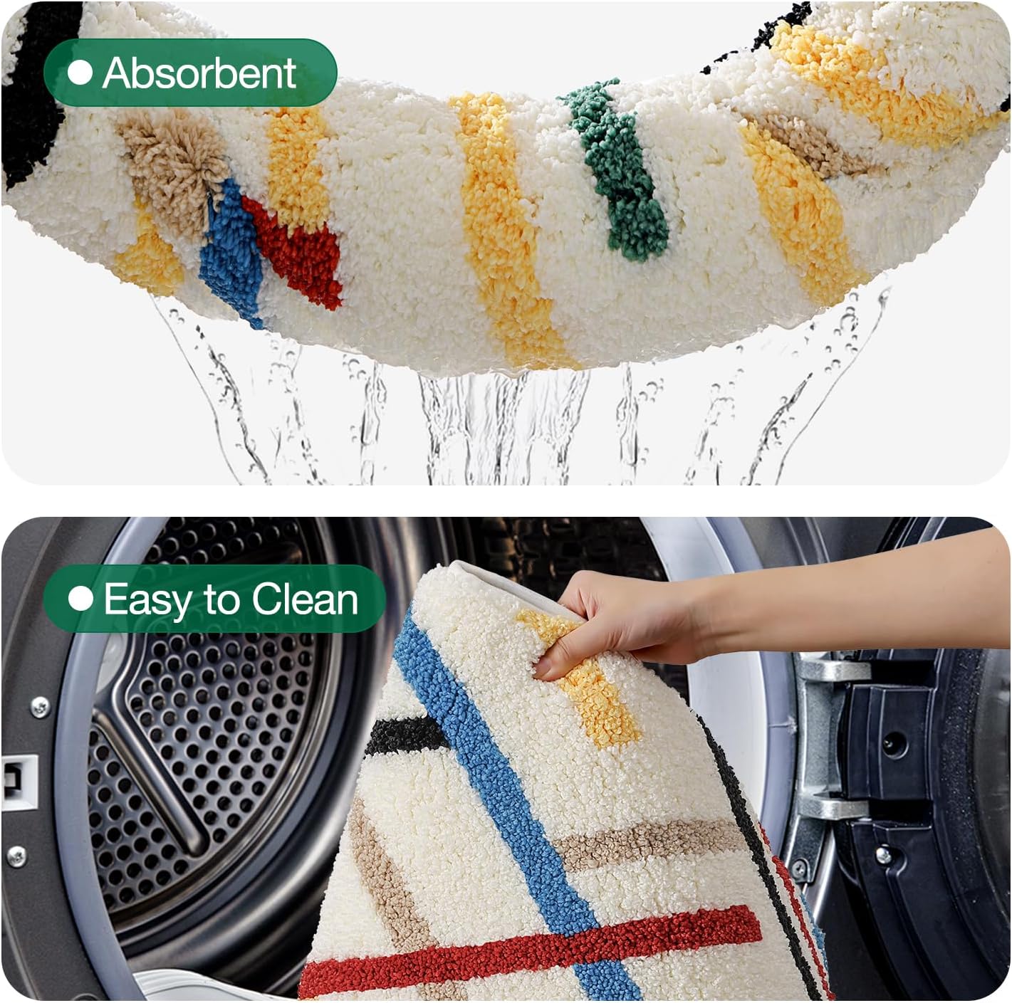 LUMI Bathroom Rugs with Colorful Line, Soft Absorbent Bath Mat for Modern Home Decor, Non-Slip Quick-Dry Bath Rug, Machine Washable Floor Mat for Shower and Tub, Entryway, 16"x24", Colored Line